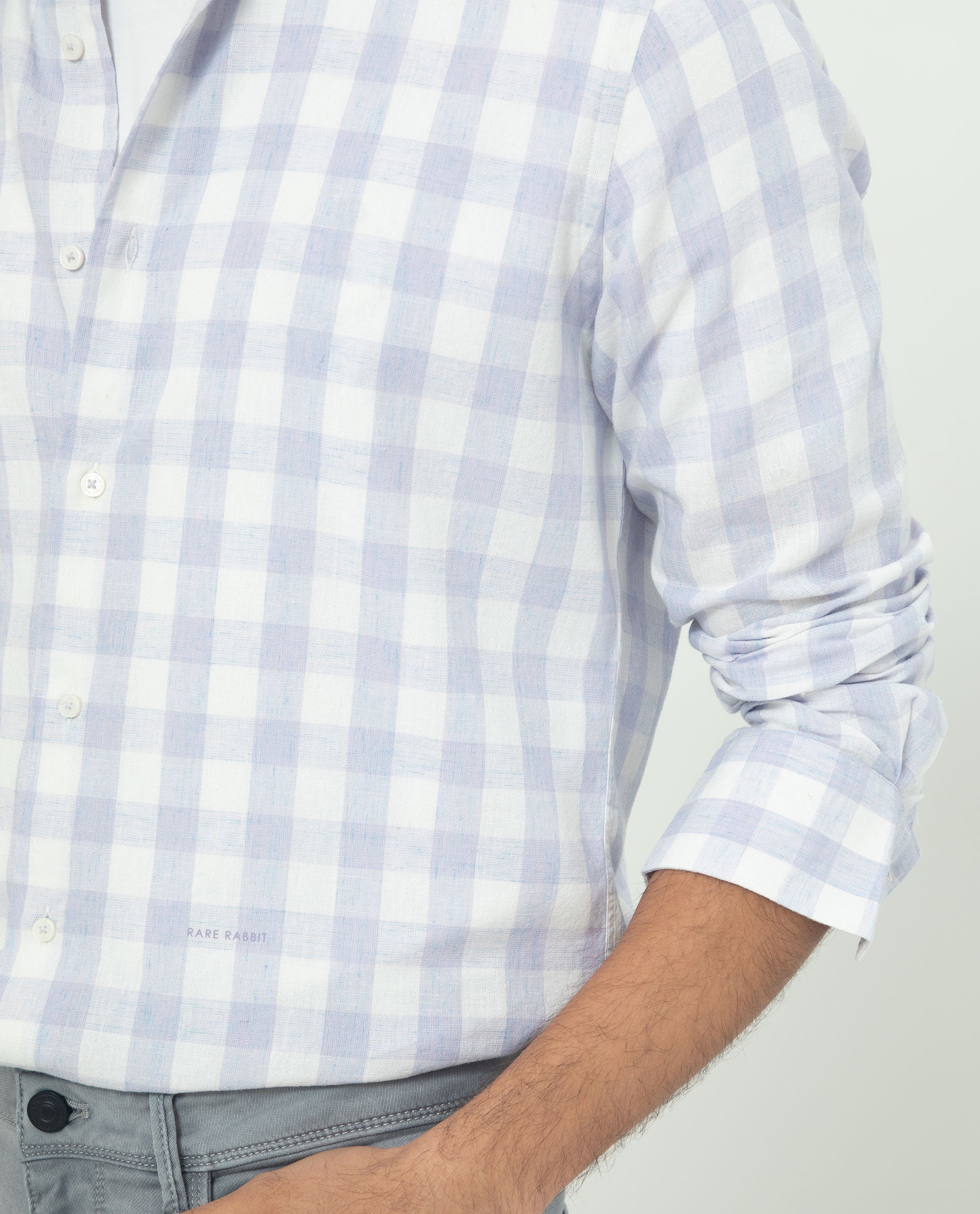 Rare Rabbit Men's Cutro Light Purple Cotton Fabric Full Sleeves Checks Shirt