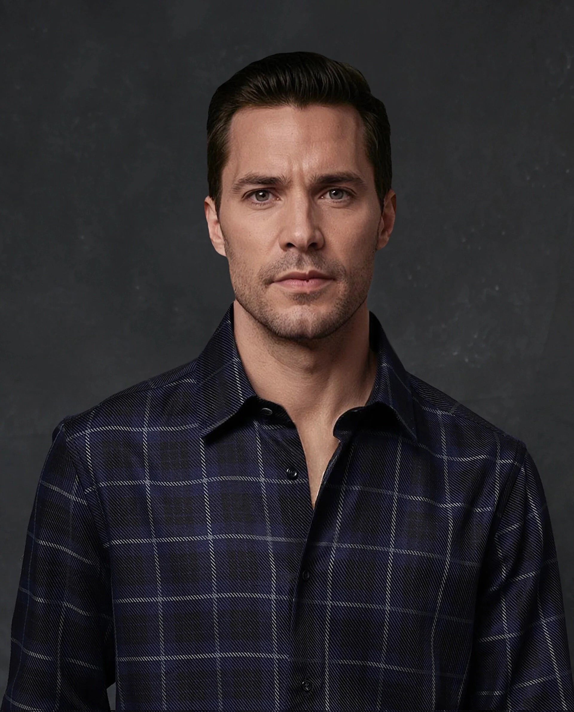 Rare Rabbit Men Dany Navy Full Sleeve Regular Collar Button Closure Regular Fit Checks Shirt