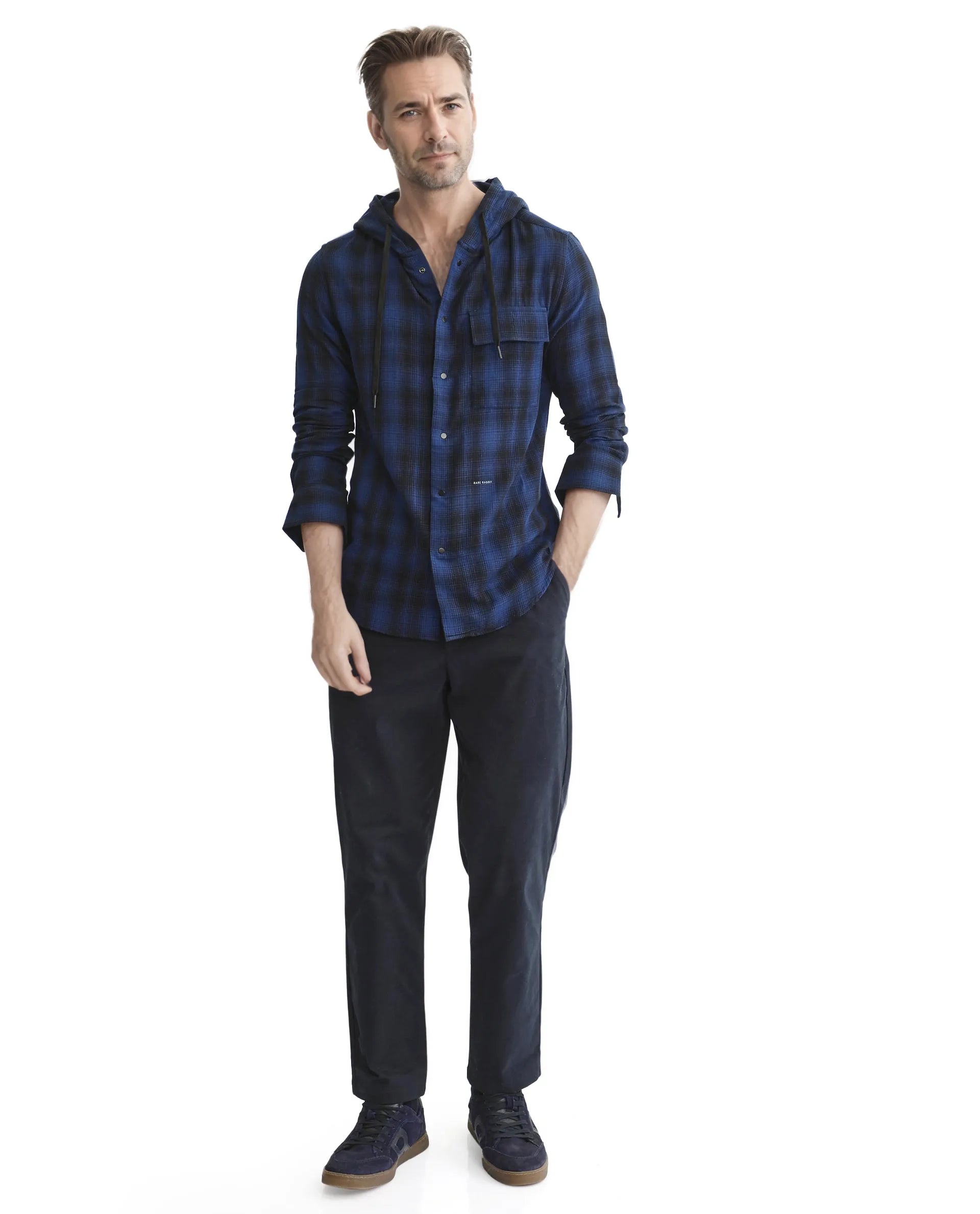 Rare Rabbit Men's Dartmouth Navy Cotton Fabric Full Sleeve Collared Neck Oversized Fit Checks Shirt