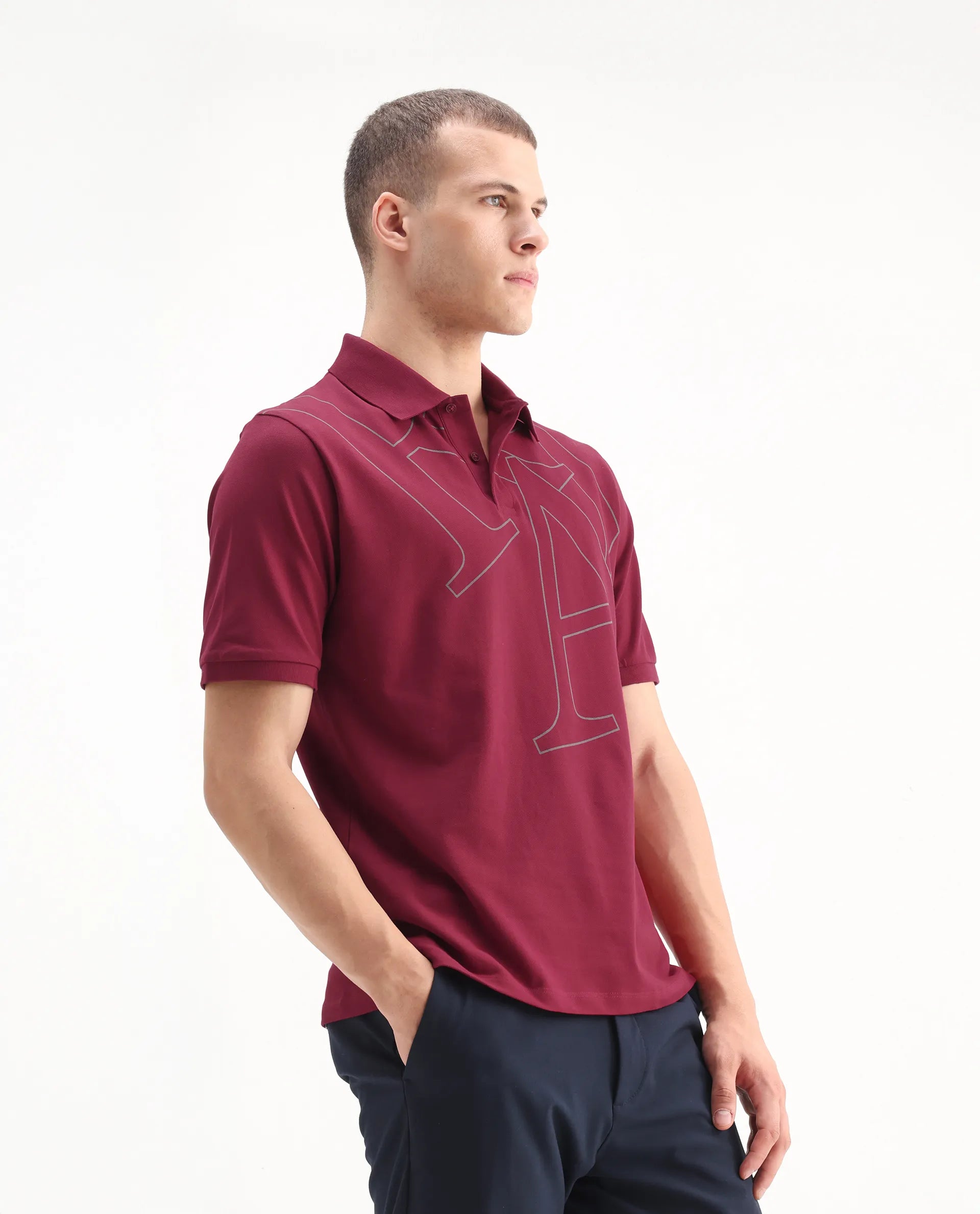 Rare Rabbit Men's Daryl Red Cotton Graphic Print Regular Fit Half Sleeve Polo