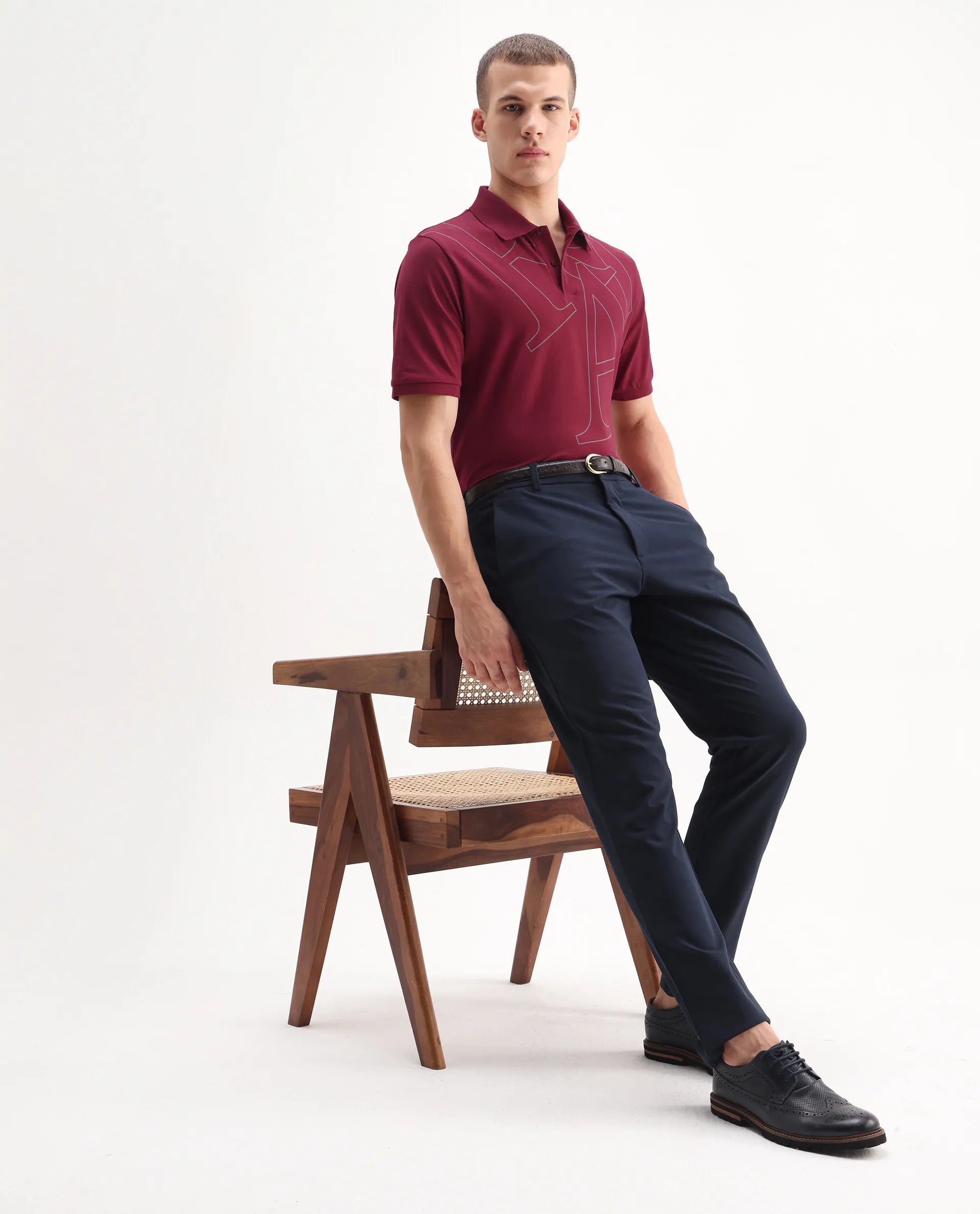 Rare Rabbit Men's Daryl Red Cotton Graphic Print Regular Fit Half Sleeve Polo