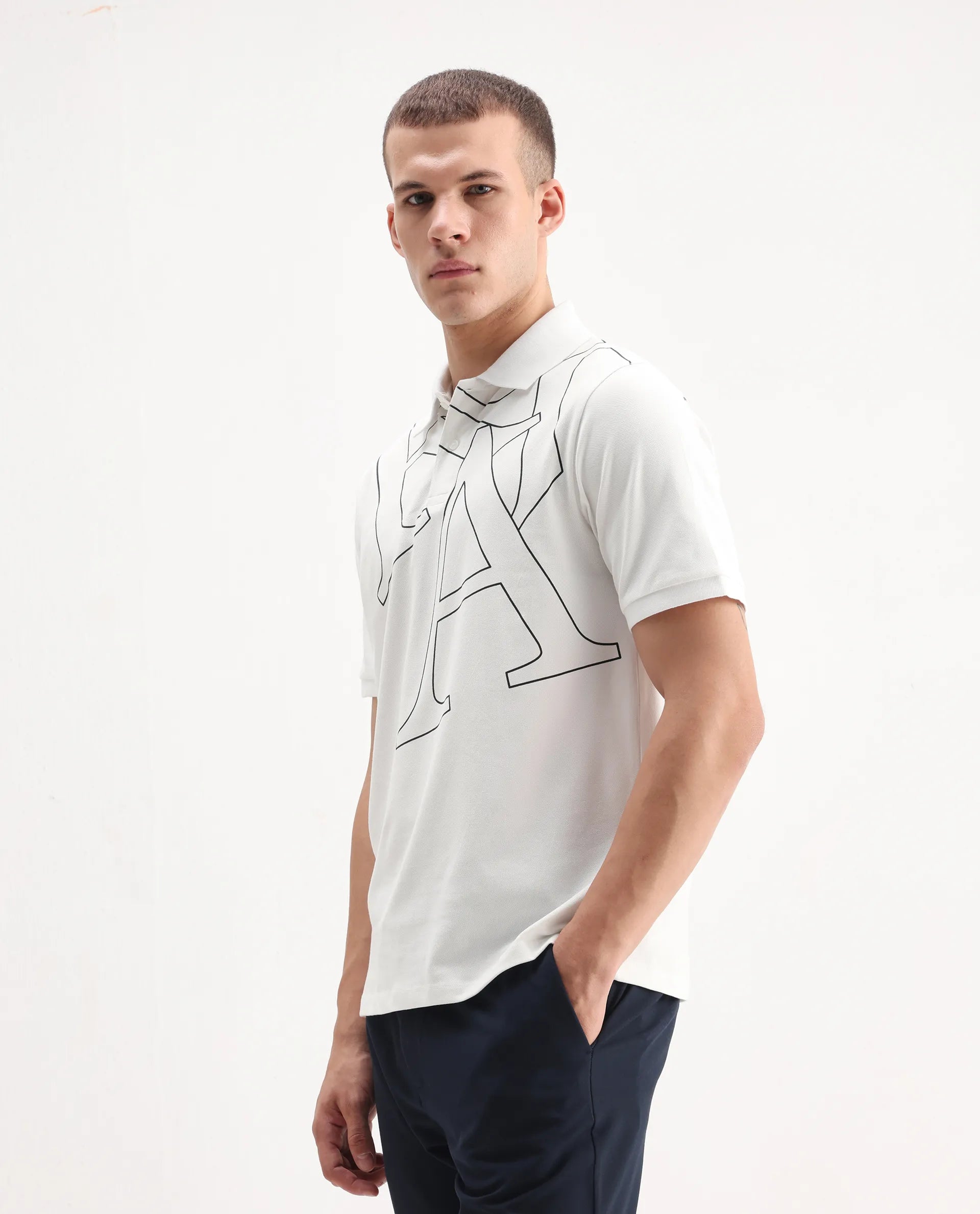 Rare Rabbit Men's Daryl White Cotton Plain Regular Fit Half Sleeve Polo