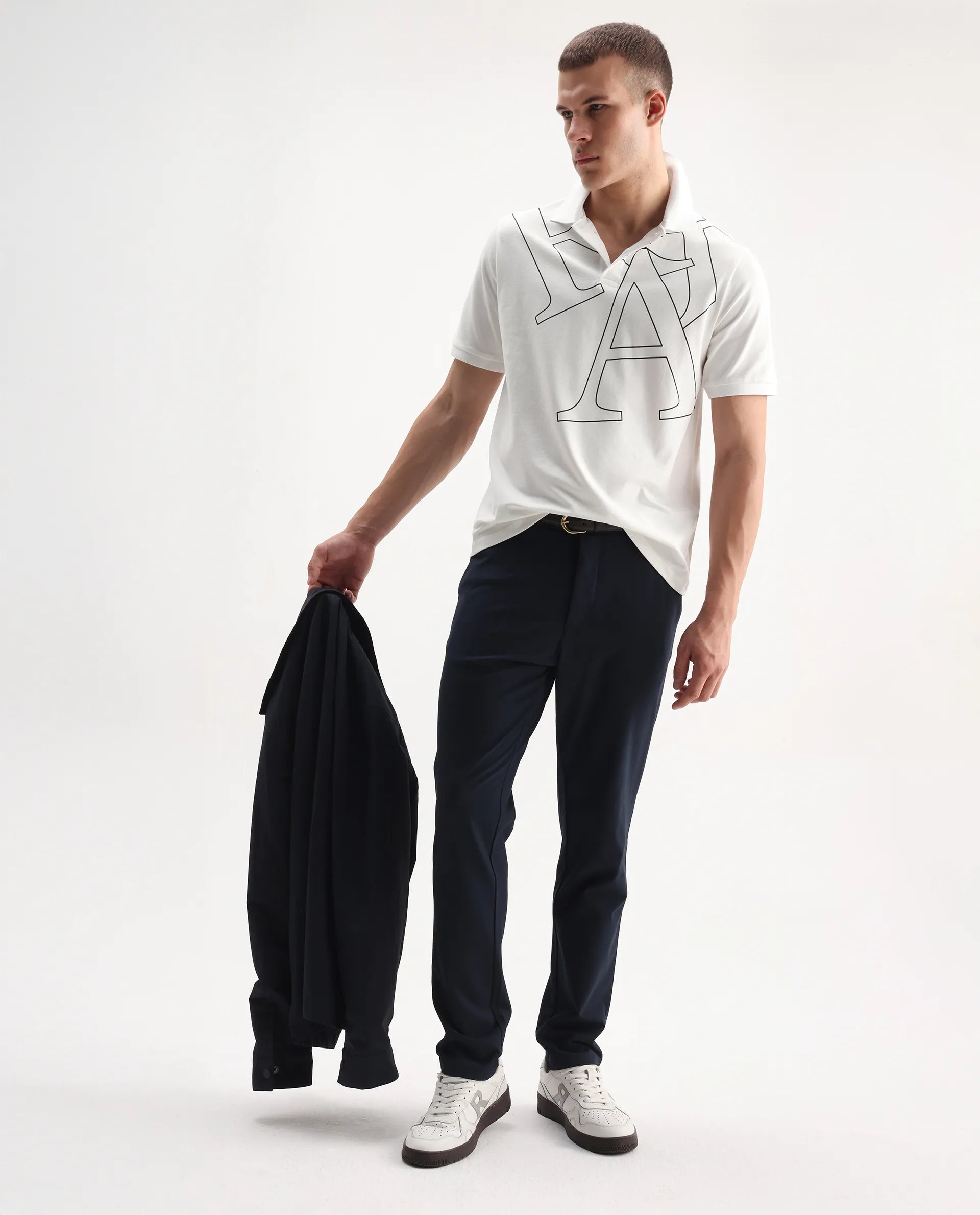 Rare Rabbit Men's Daryl White Cotton Plain Regular Fit Half Sleeve Polo