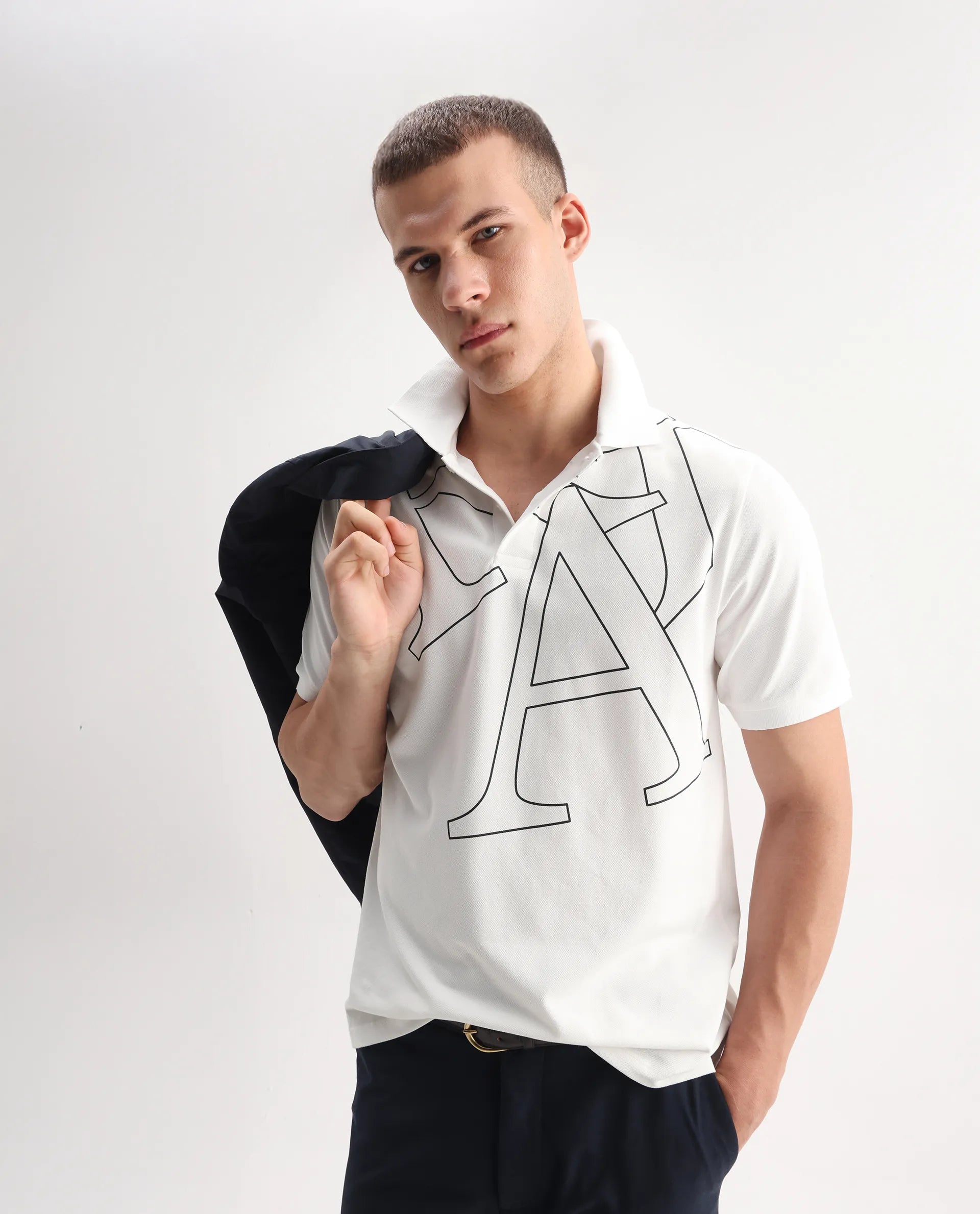 Rare Rabbit Men's Daryl White Cotton Plain Regular Fit Half Sleeve Polo