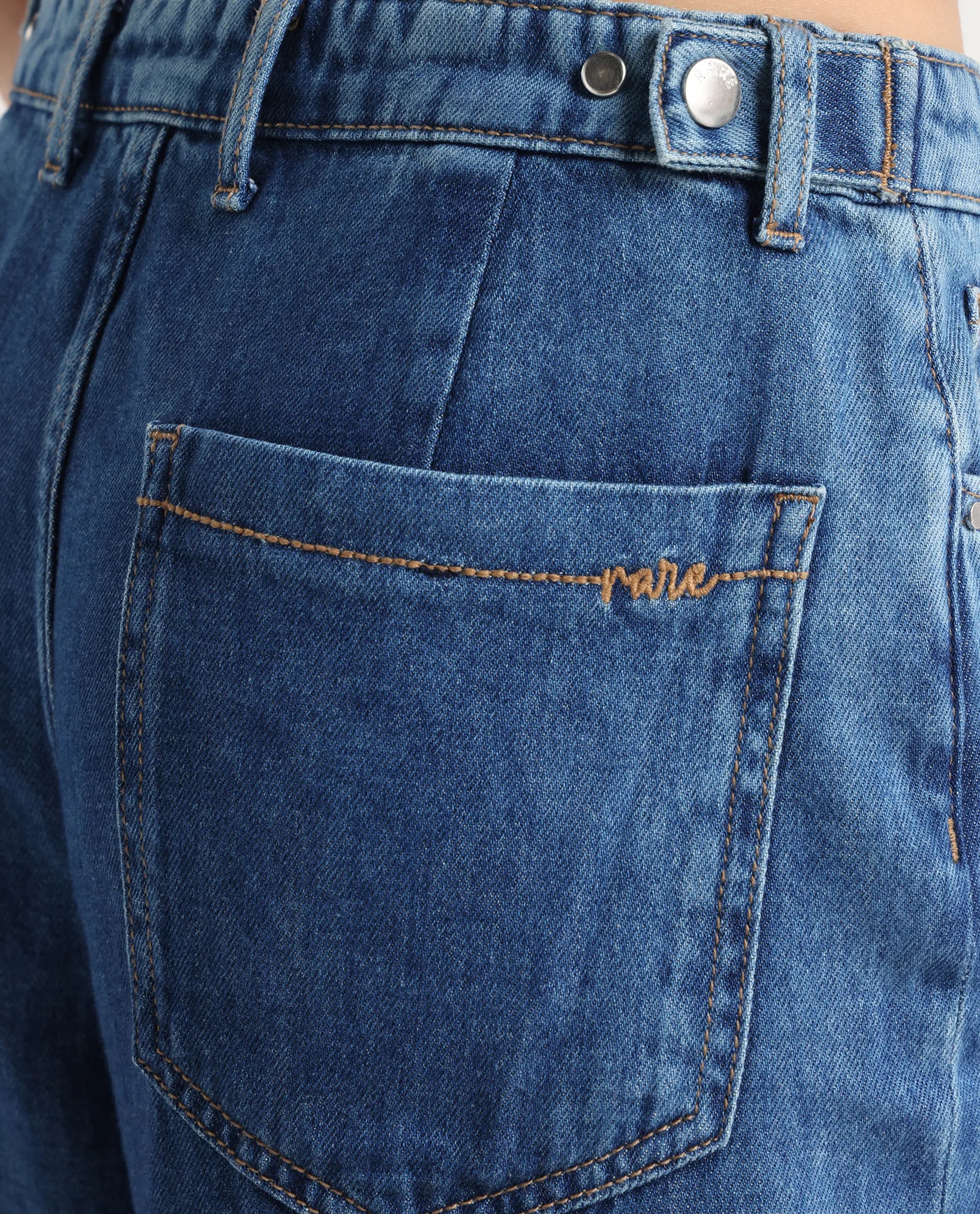 Rareism Women's Denil Light Blue Cotton Wide Leg Plain Jeans