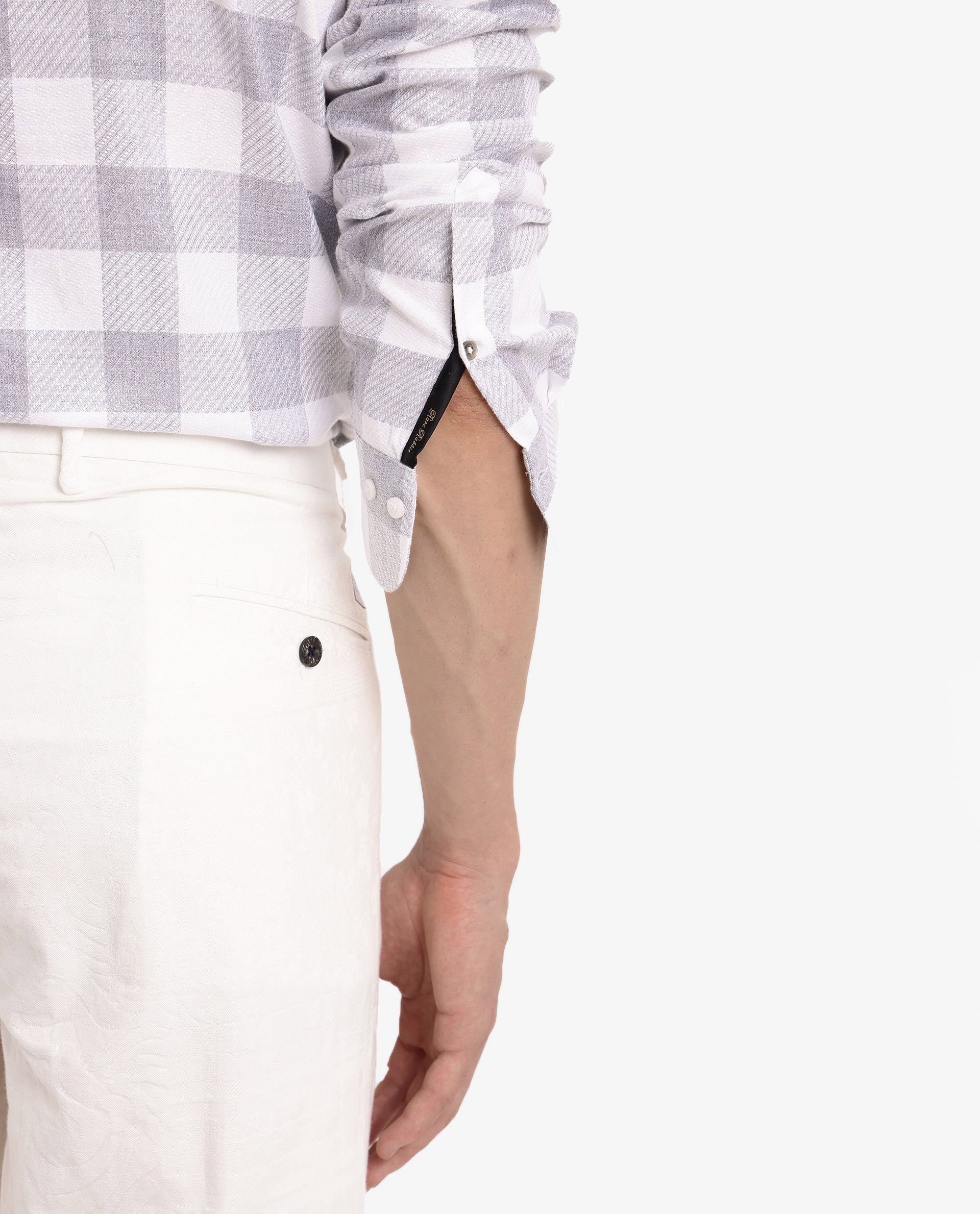 Rare Rabbit Men Denmark Light Grey Cotton Lyocell Fabric Full Sleeve Regular Collar Button Closure Checks Shirt