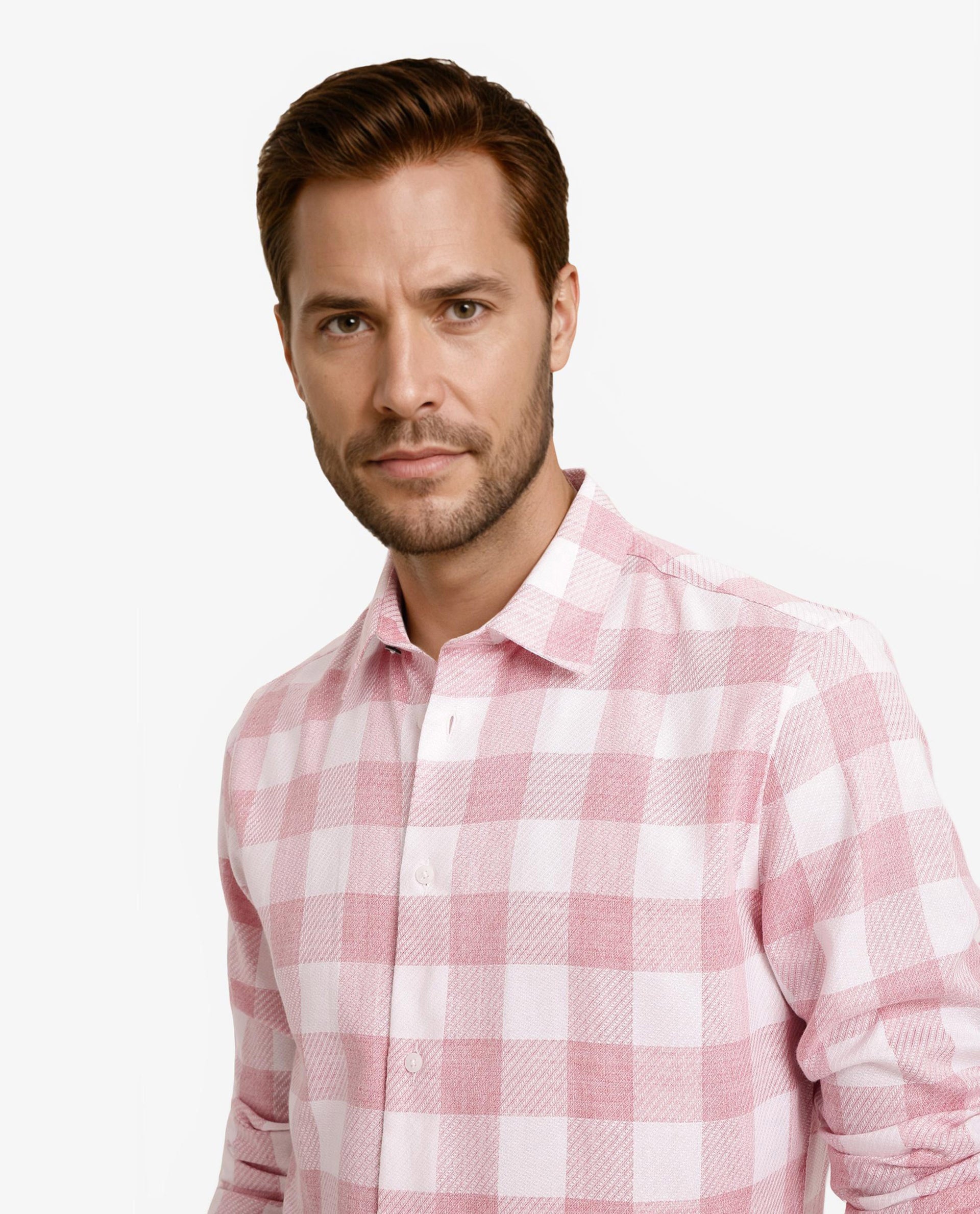 Rare Rabbit Men Denmark Light Pink Cotton Lyocell Fabric Full Sleeve Regular Collar Button Closure Checks Shirt