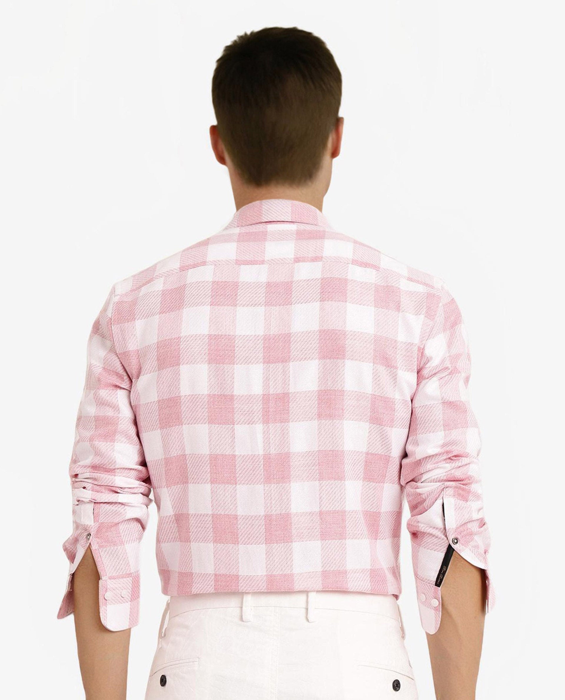 Rare Rabbit Men Denmark Light Pink Cotton Lyocell Fabric Full Sleeve Regular Collar Button Closure Checks Shirt