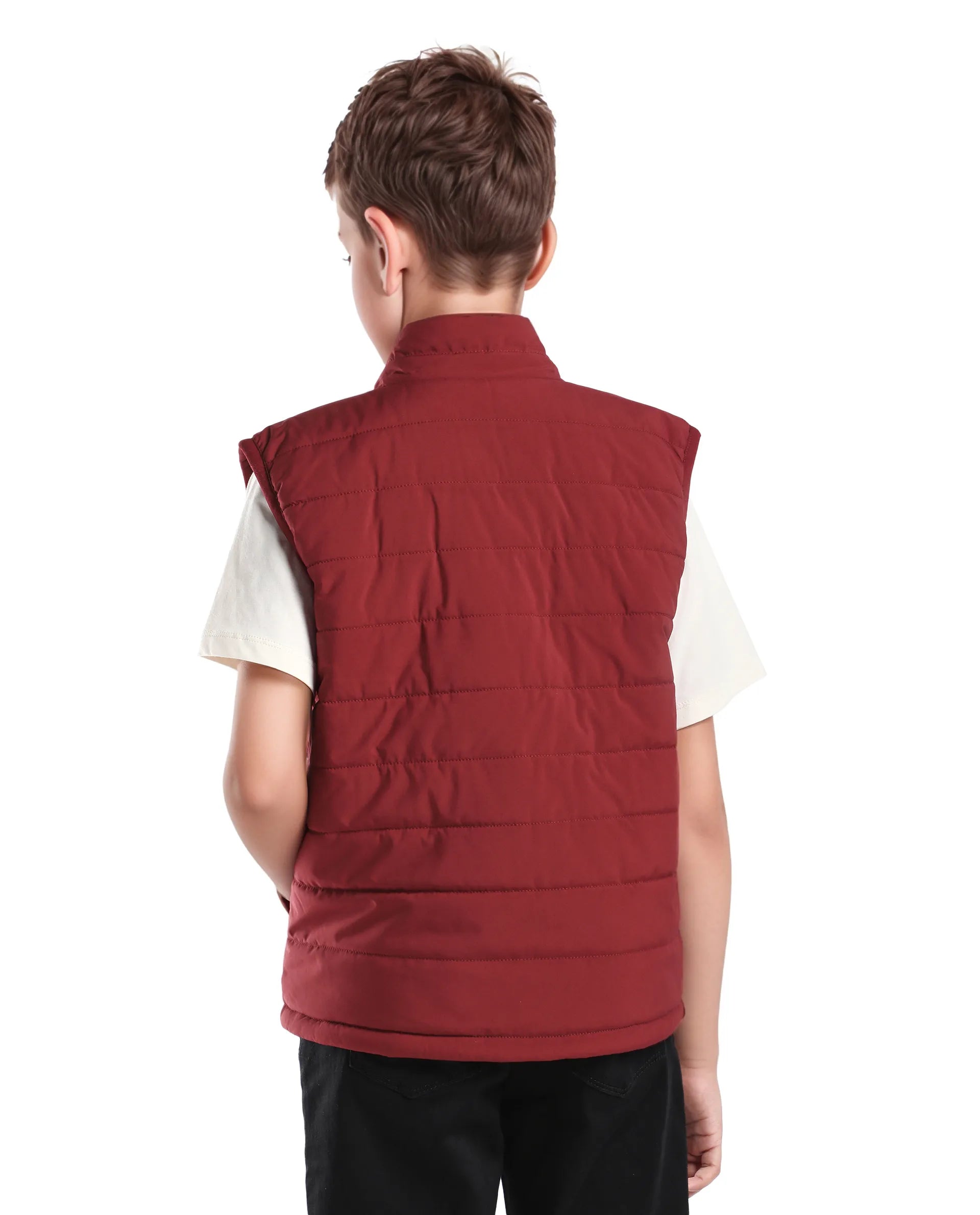 Rare Ones Kids Derry-K Red Polyester Zipper Closure High Neck Plain Sleeveless Regular Fit Jacket