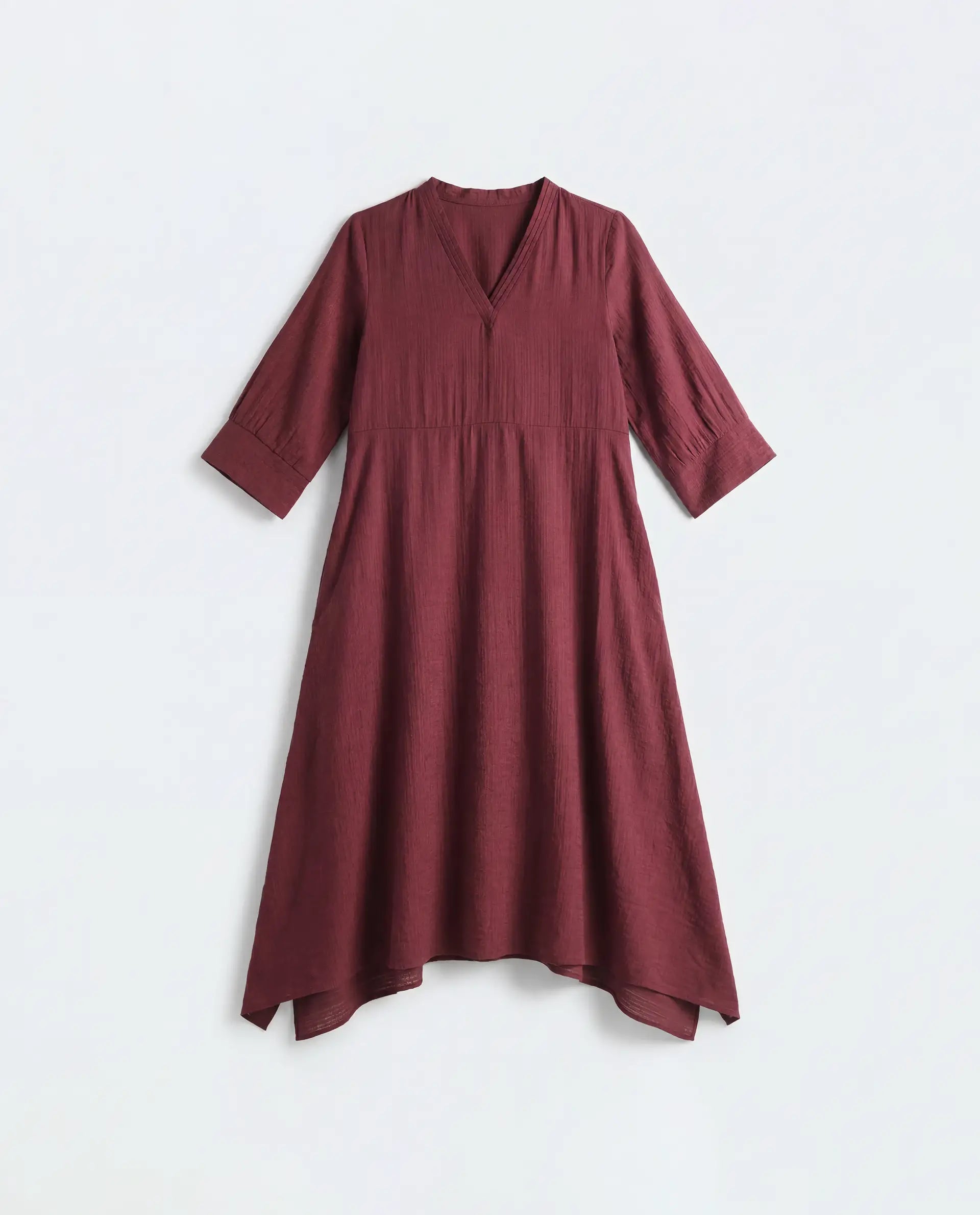 Rareism Women's Dhery Maroon Viscose Blend V-Neck A-Line Plain Dress