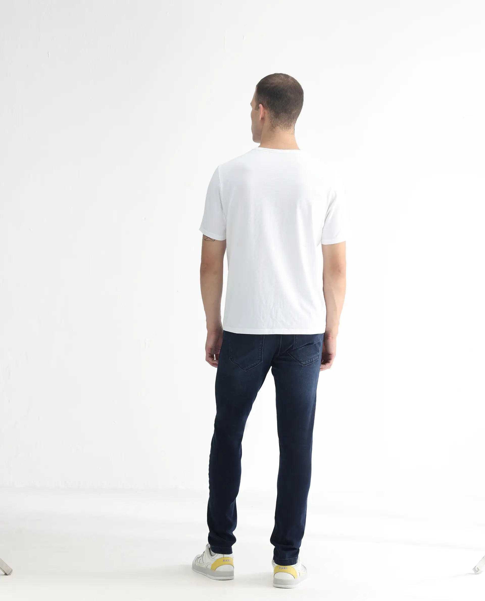 Rare Rabbit Men's Diep Flouroscent Blue Cotton Plain Hawk Slim Fit Jeans