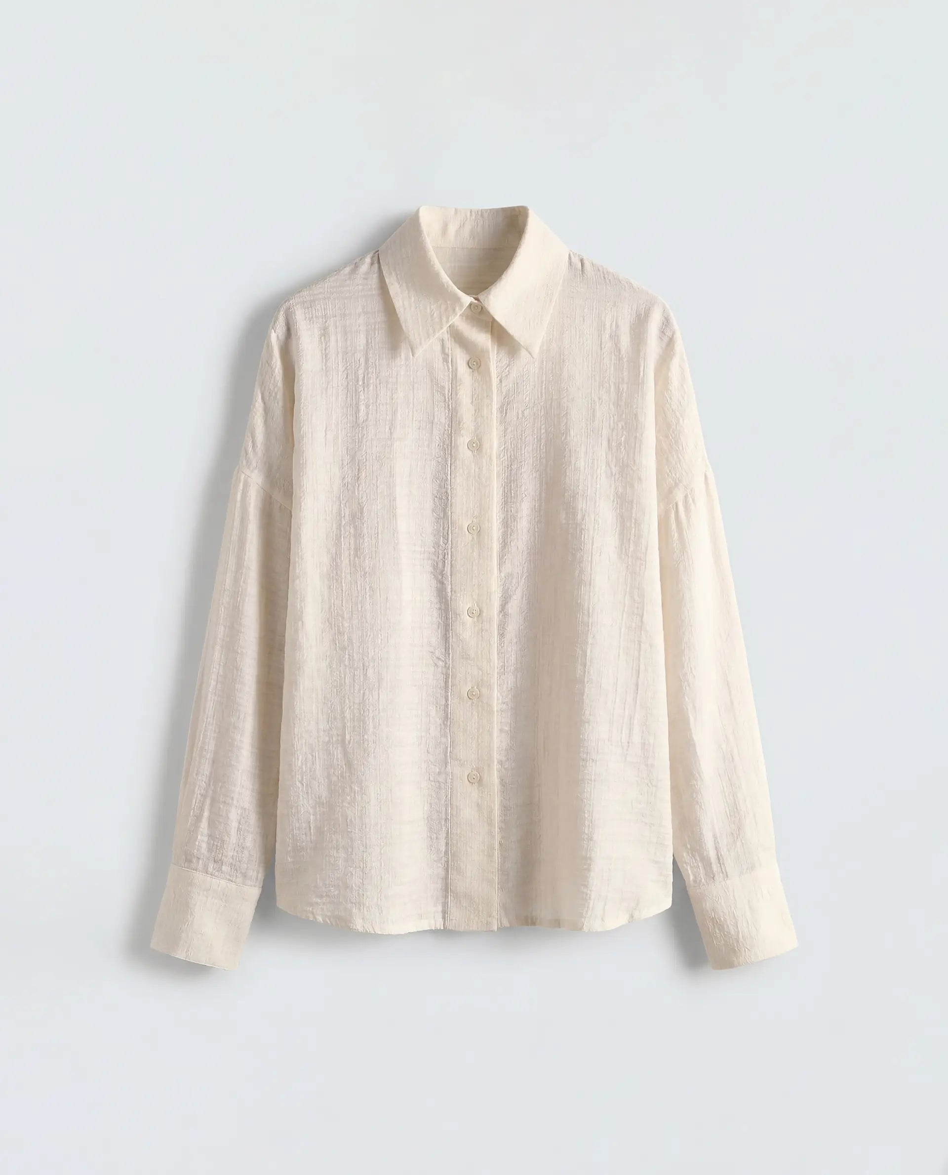 Rareism Women's Diri Off White Viscose Blend Full Sleeve Spread Collar Button Oversized Plain Shirt
