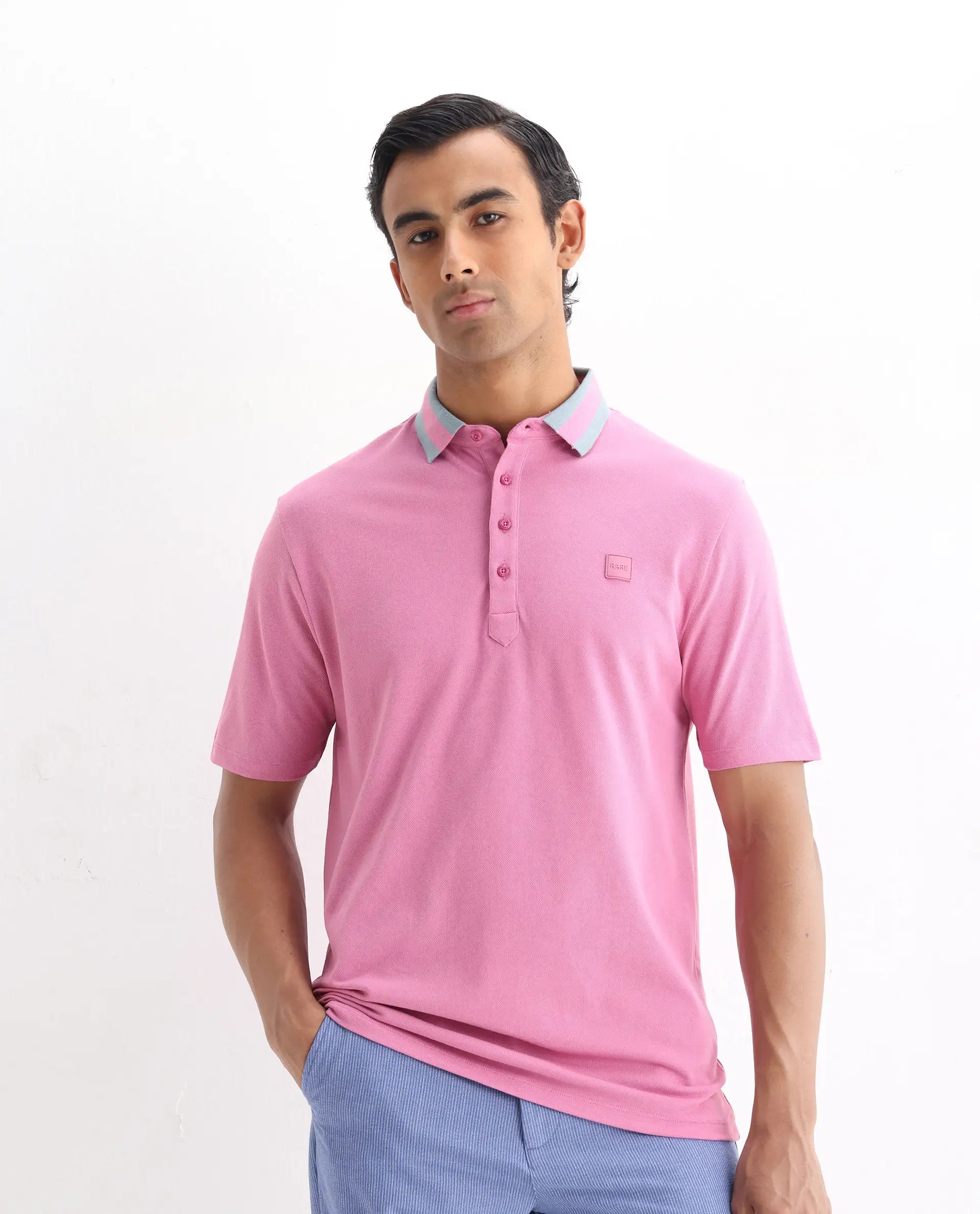 Rare Rabbit Men's Divide Light Purple Cotton Plain Regular Fit Half Sleeve Polo
