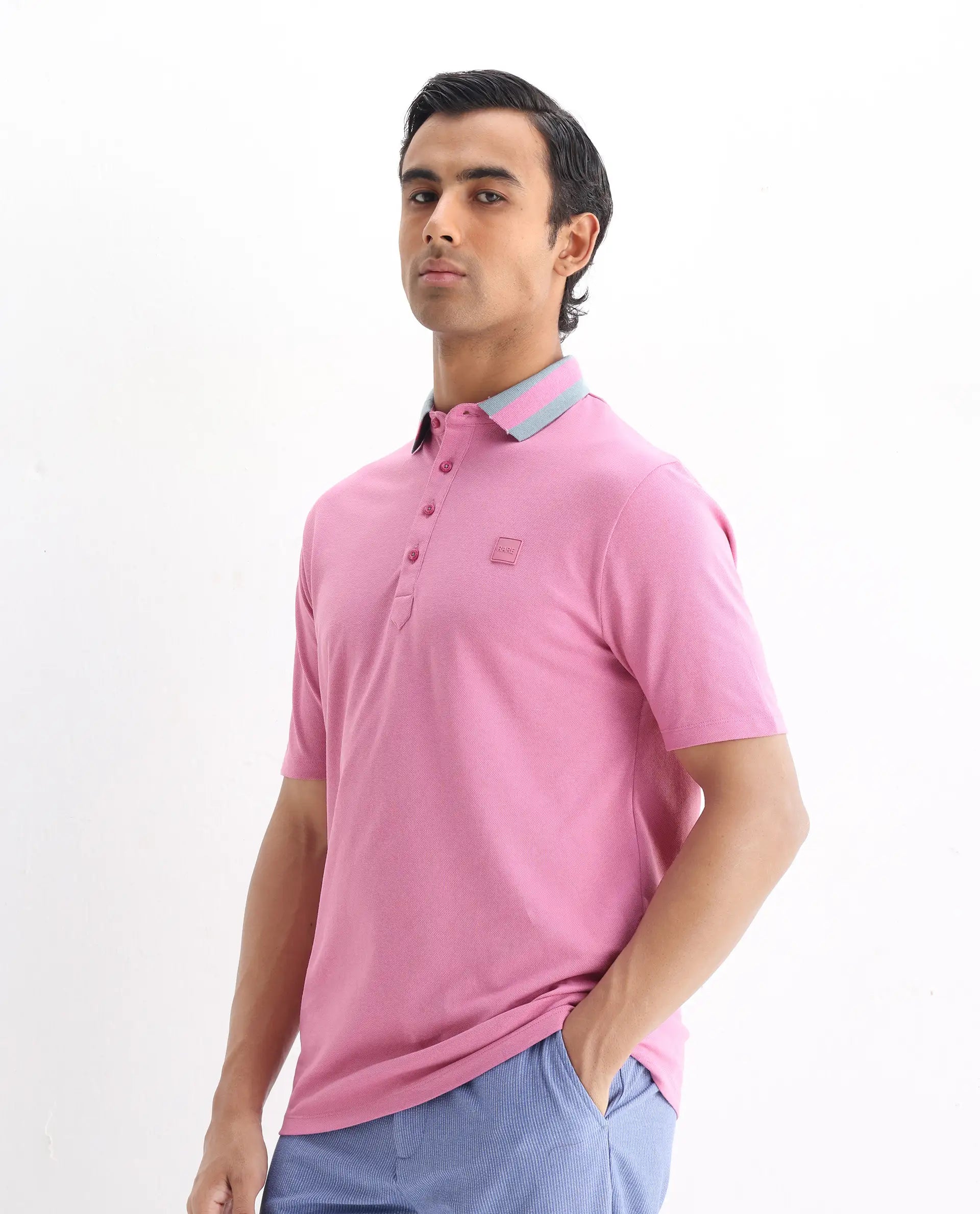 Rare Rabbit Men's Divide Light Purple Cotton Plain Regular Fit Half Sleeve Polo