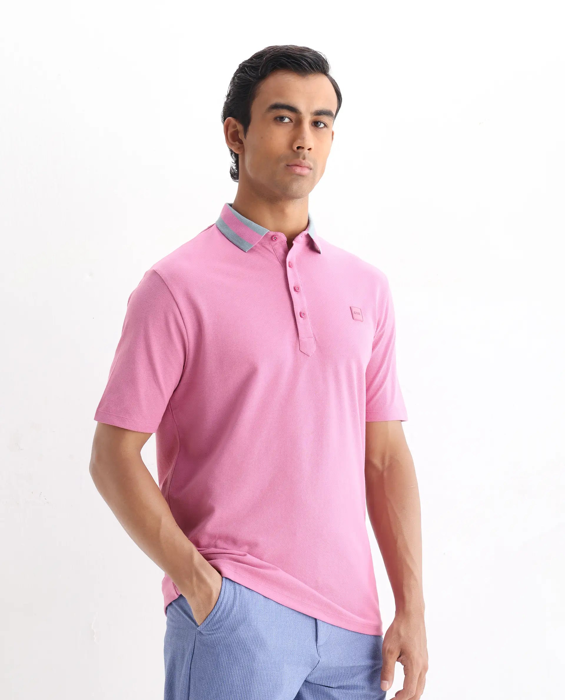 Rare Rabbit Men's Divide Light Purple Cotton Plain Regular Fit Half Sleeve Polo