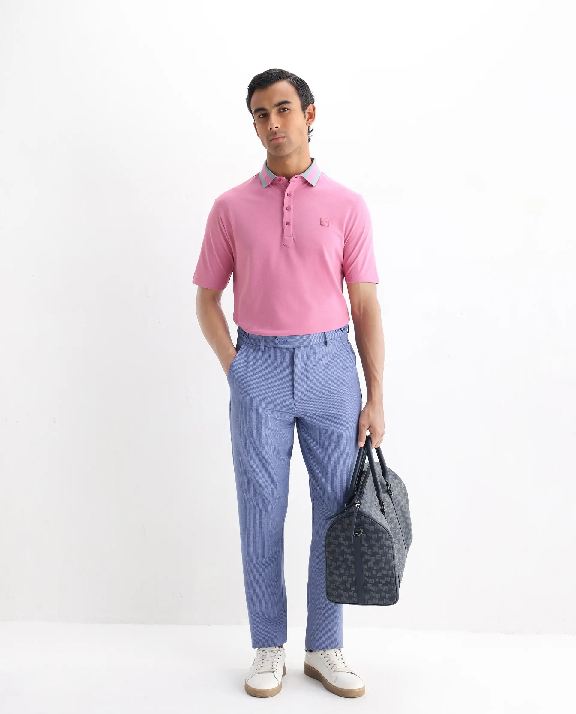 Rare Rabbit Men's Divide Light Purple Cotton Plain Regular Fit Half Sleeve Polo