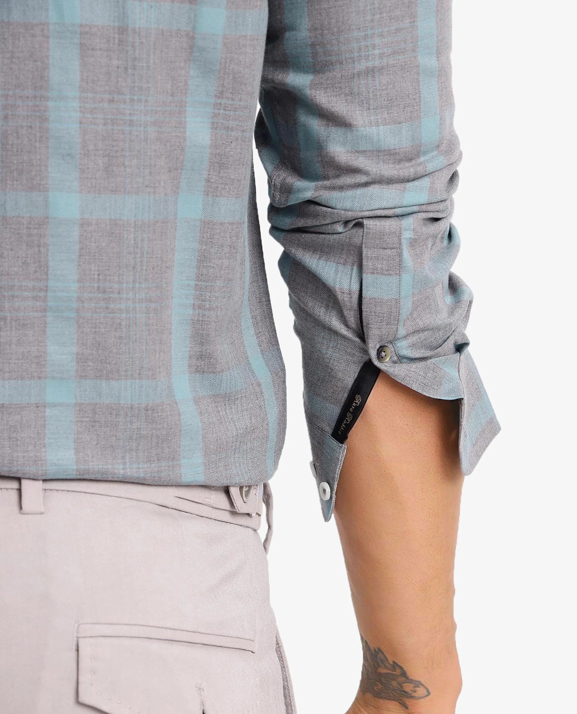 Rare Rabbit Men Dofy Grey Cotton Fabric Full Sleeve Regular Fit Checks Shirt