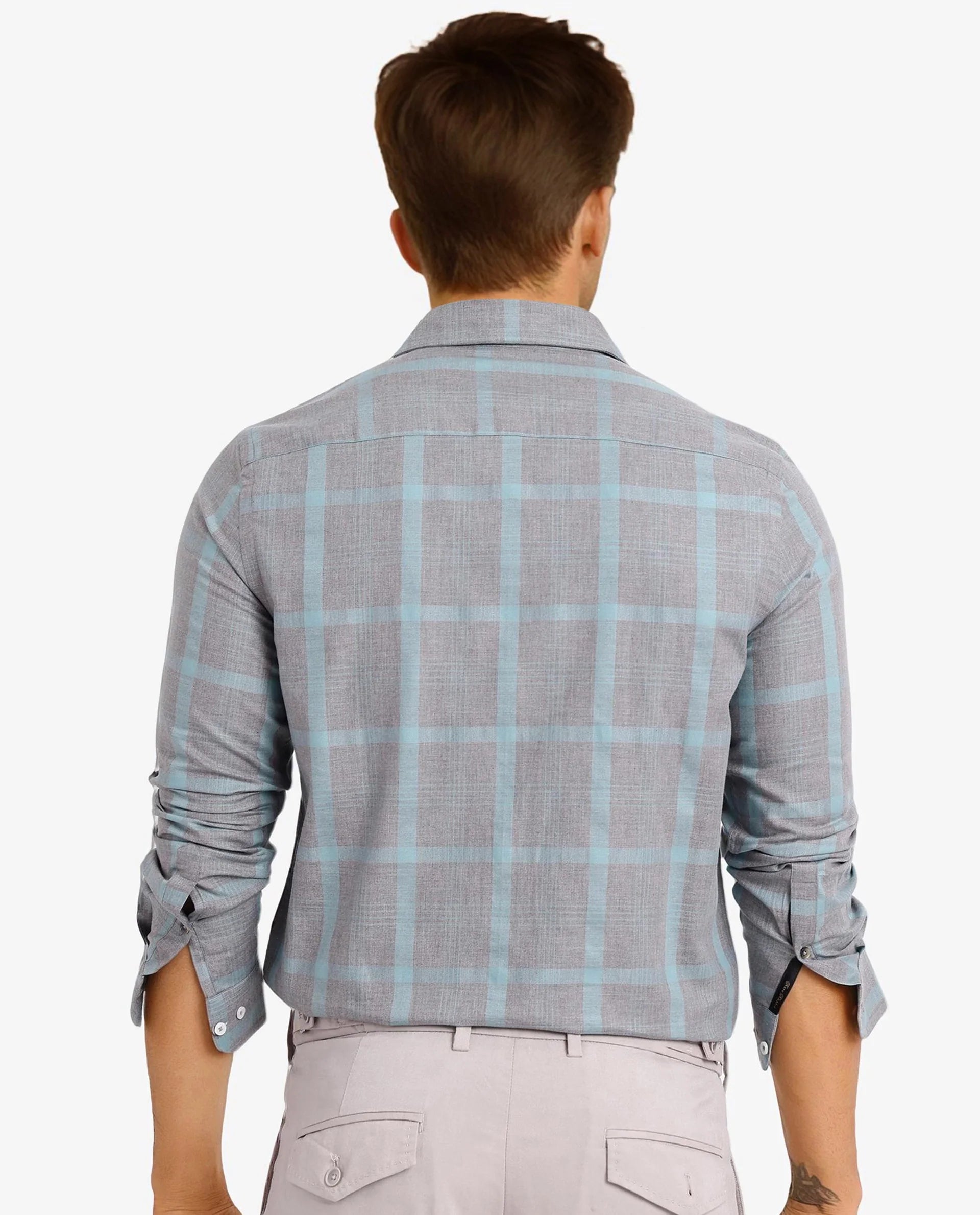 Rare Rabbit Men Dofy Grey Cotton Fabric Full Sleeve Regular Fit Checks Shirt