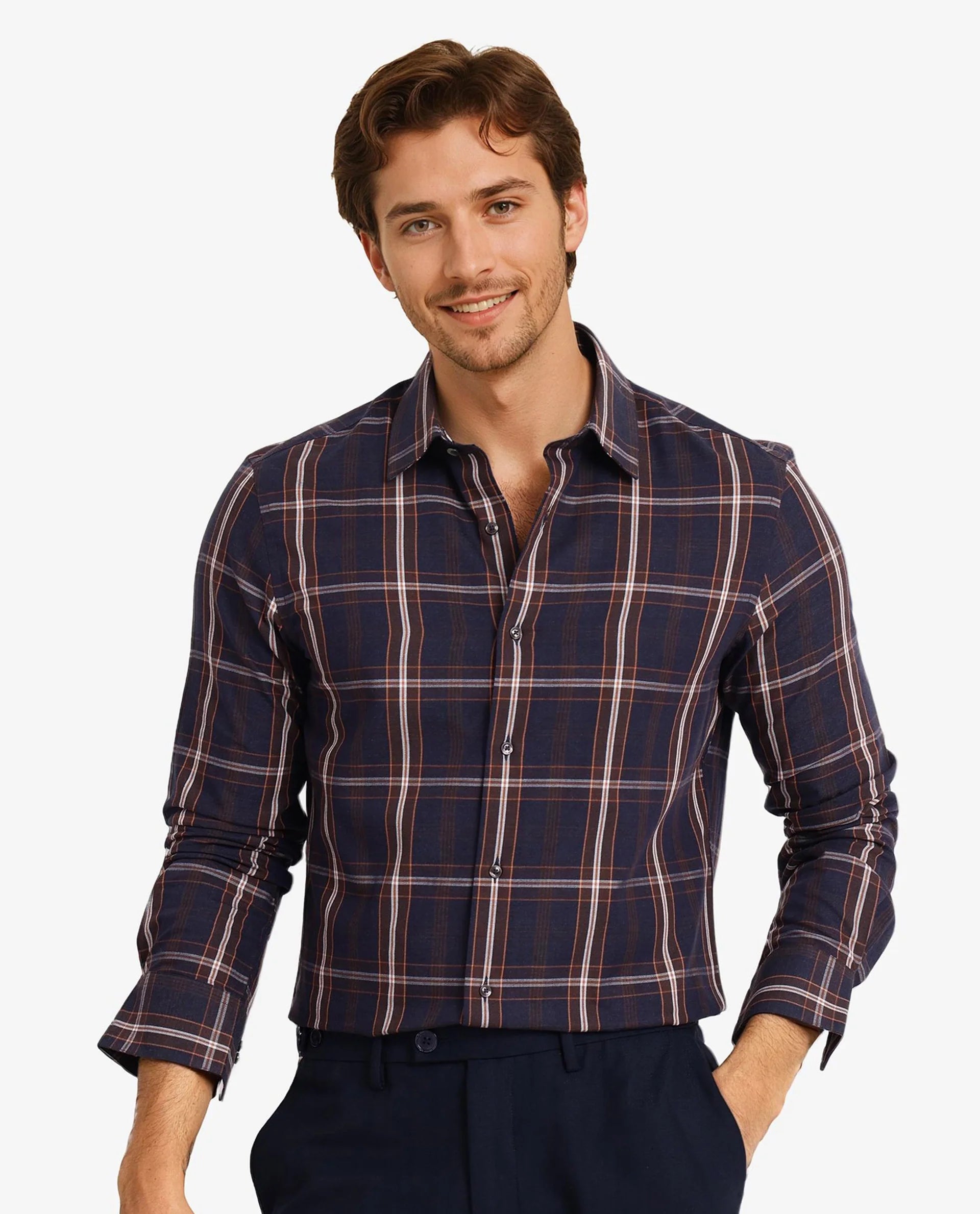 Rare Rabbit Men Dor Navy Full Sleeve Regular Collar Regular Fit Tattersall Checked Shirt