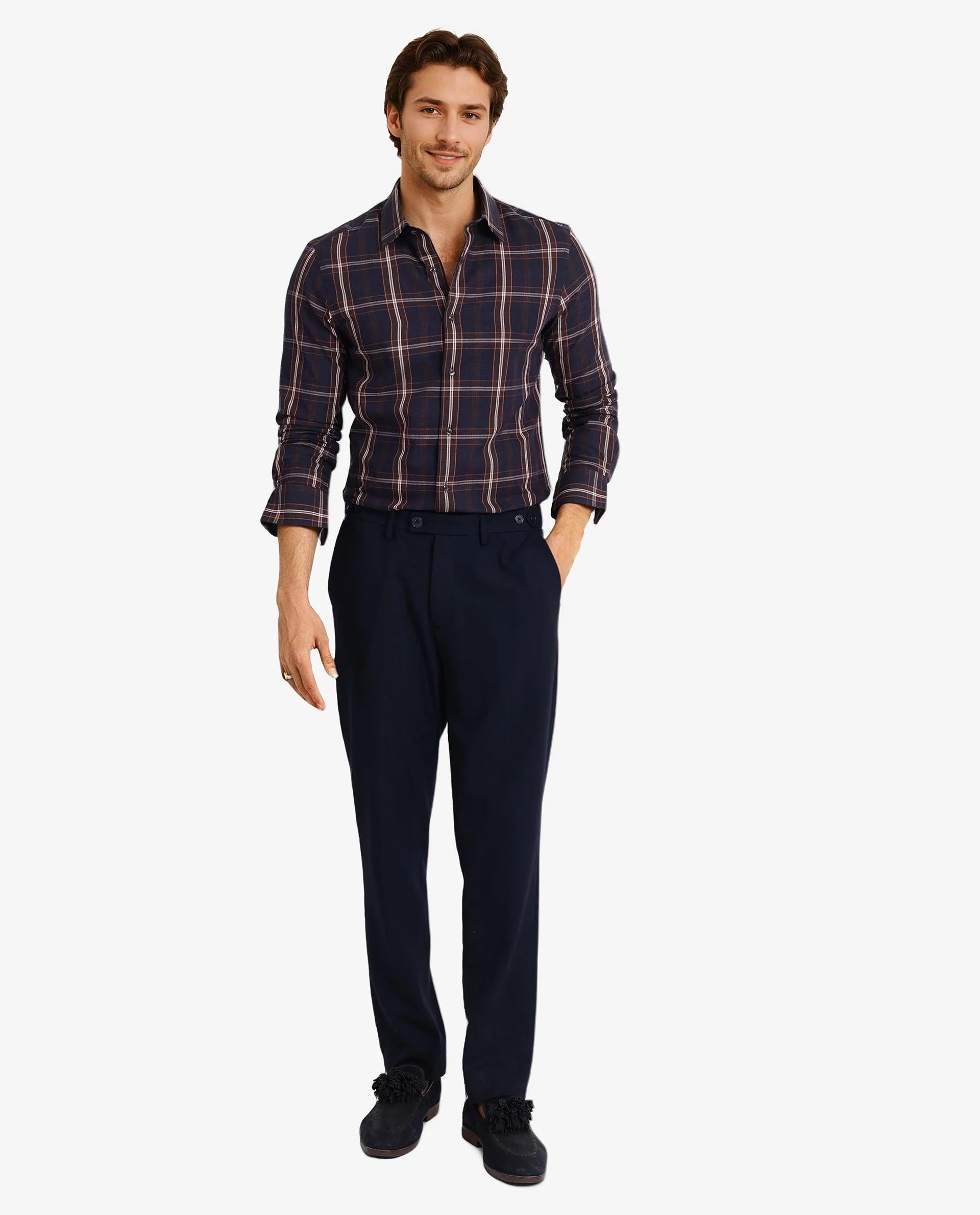 Rare Rabbit Men Dor Navy Full Sleeve Regular Collar Regular Fit Tattersall Checked Shirt