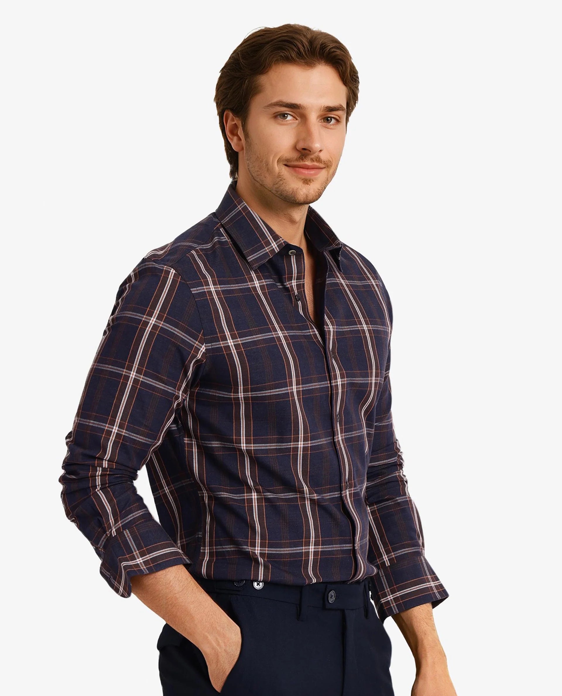 Rare Rabbit Men Dor Navy Full Sleeve Regular Collar Regular Fit Tattersall Checked Shirt