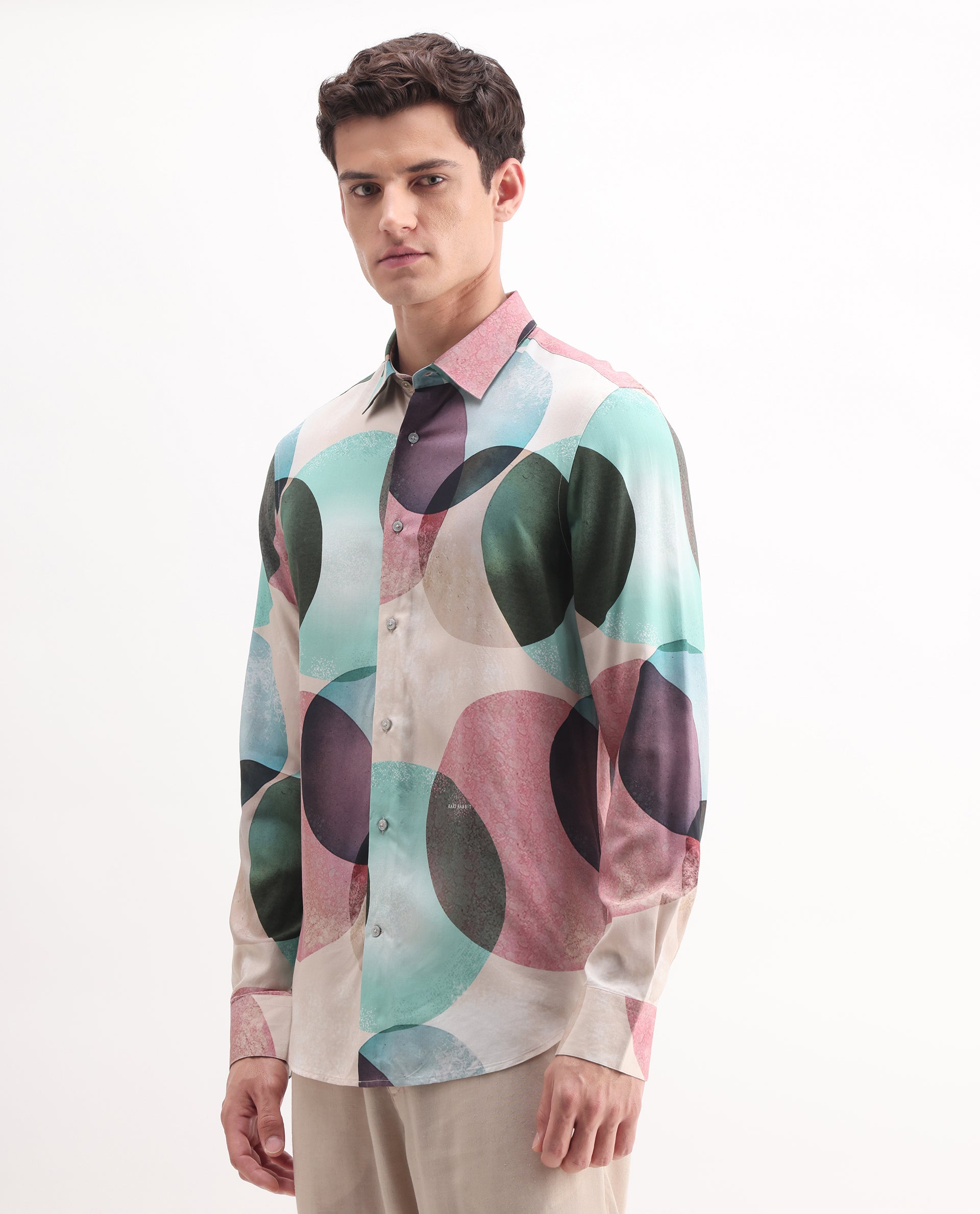 Rare Rabbit Men's Drent Multi Viscose Polka Print Regular Fit Full Sleeve Collared Shirt