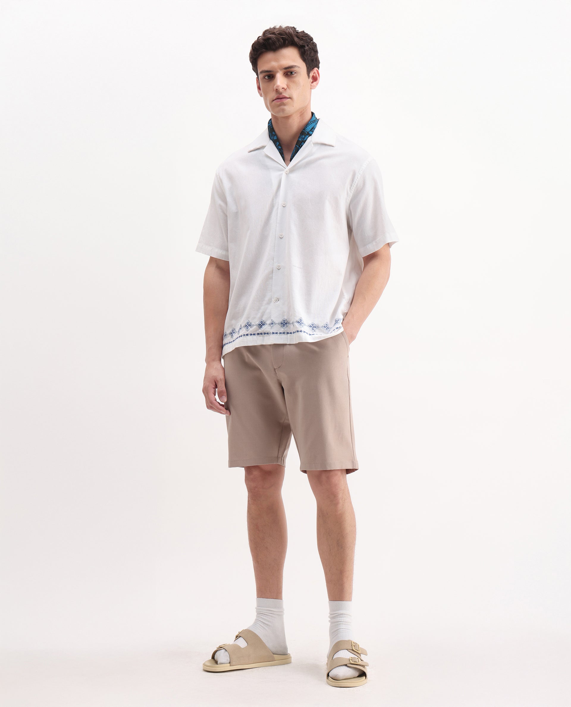 Rare Rabbit Men's Drivo Peach Cotton Blend Plain Regular Fit Shorts