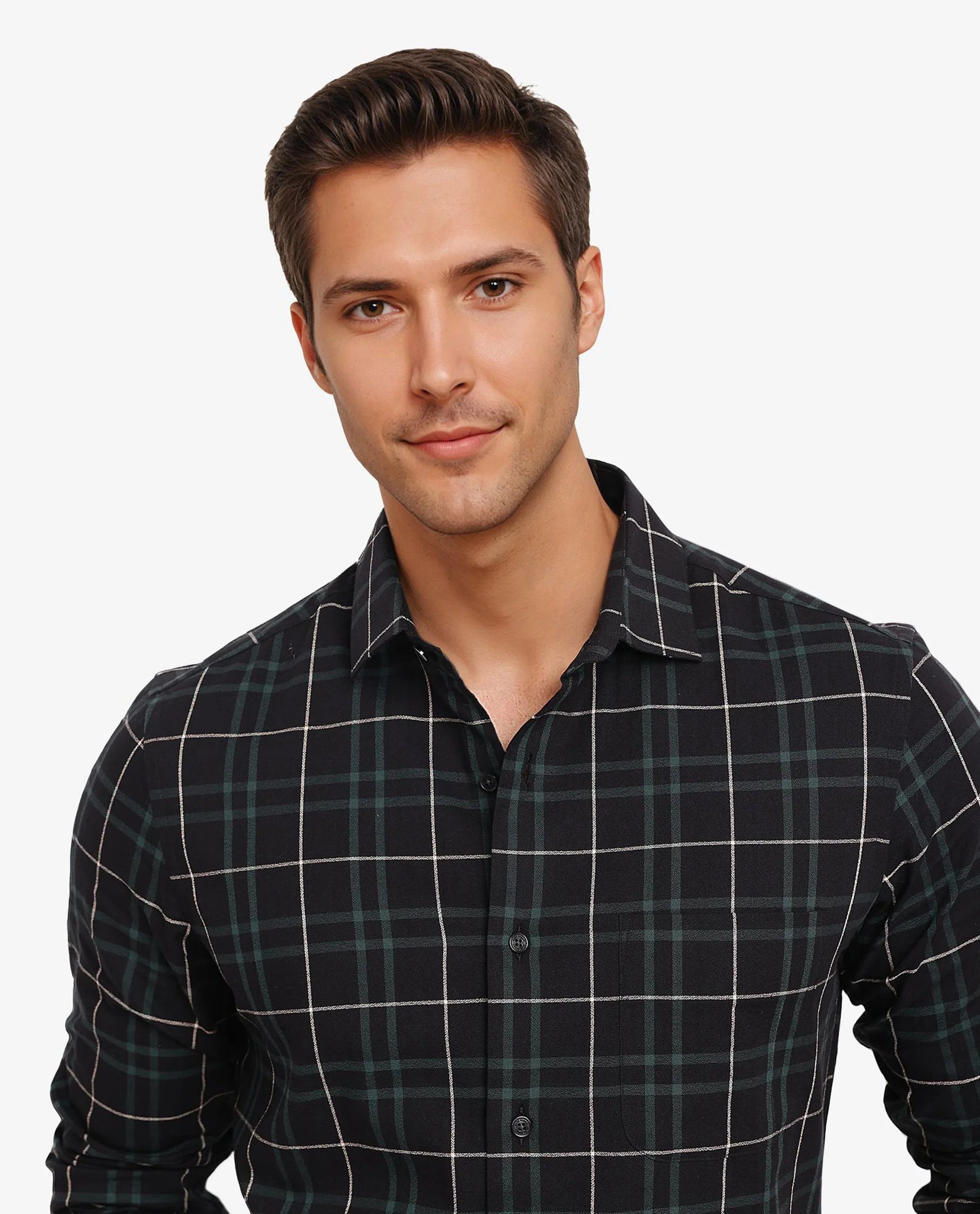 Rare Rabbit Men Droline Black Full Sleeve Regular Collar Button Closure Regular Fit Checks Shirt