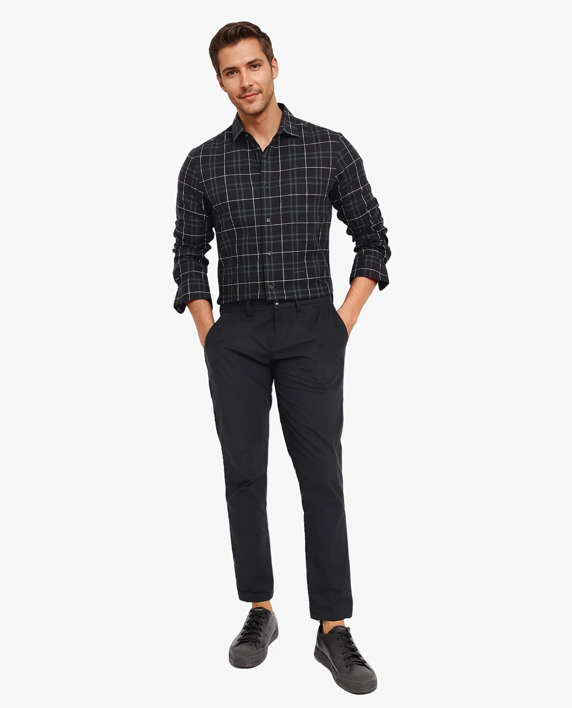 Rare Rabbit Men Droline Black Full Sleeve Regular Collar Button Closure Regular Fit Checks Shirt