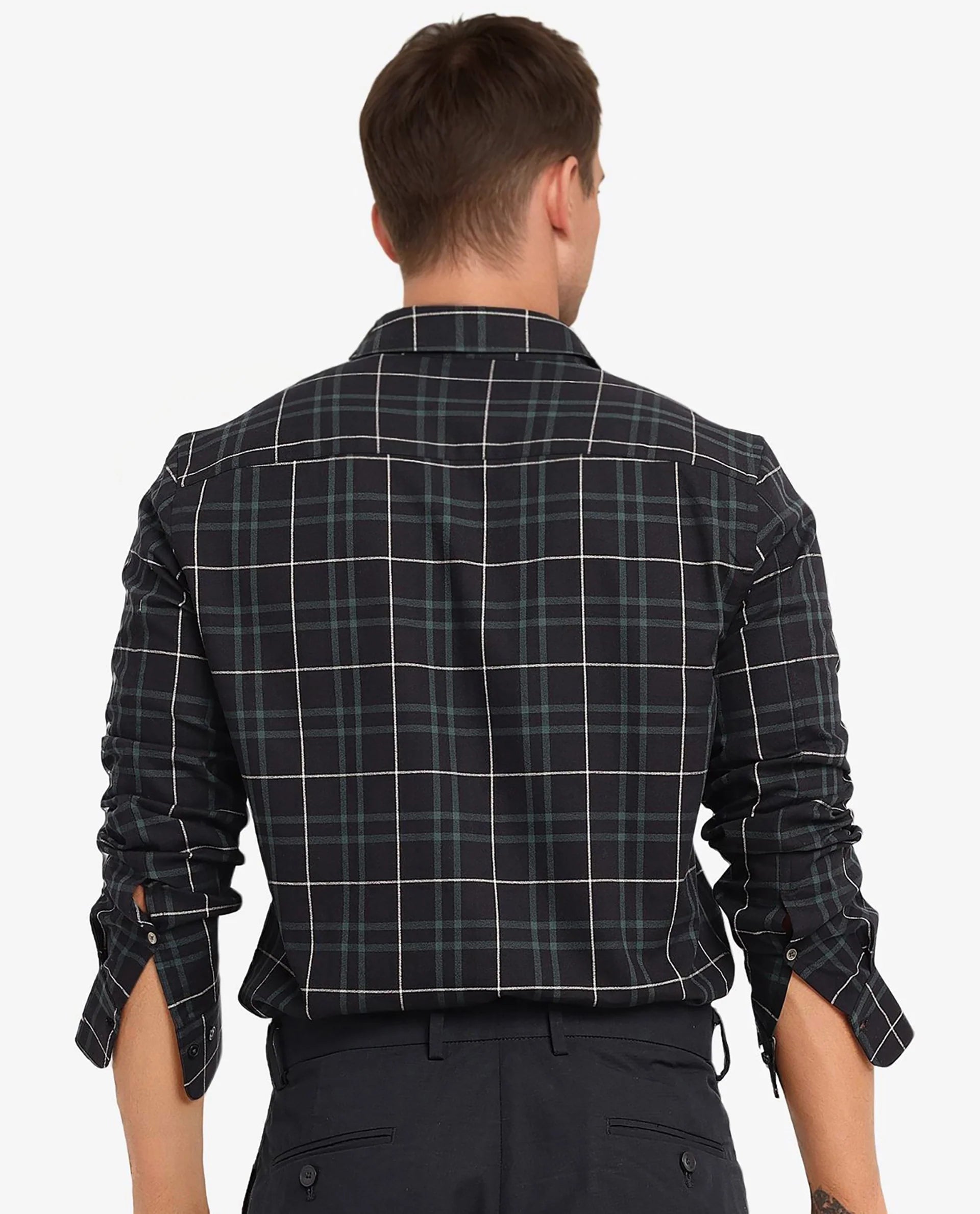 Rare Rabbit Men Droline Black Full Sleeve Regular Collar Button Closure Regular Fit Checks Shirt