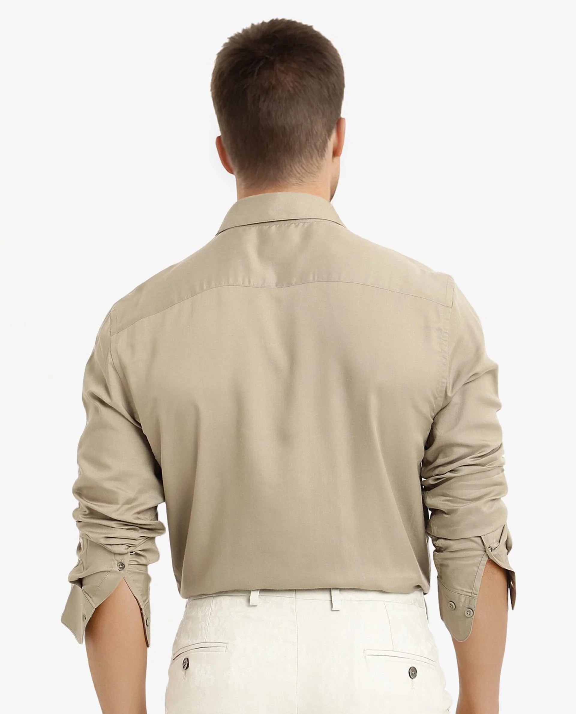 Rare Rabbit Men Dub Dusky Olive Cotton Fabric Full Sleeve Regular Collar Regular Fit Plain Shirt