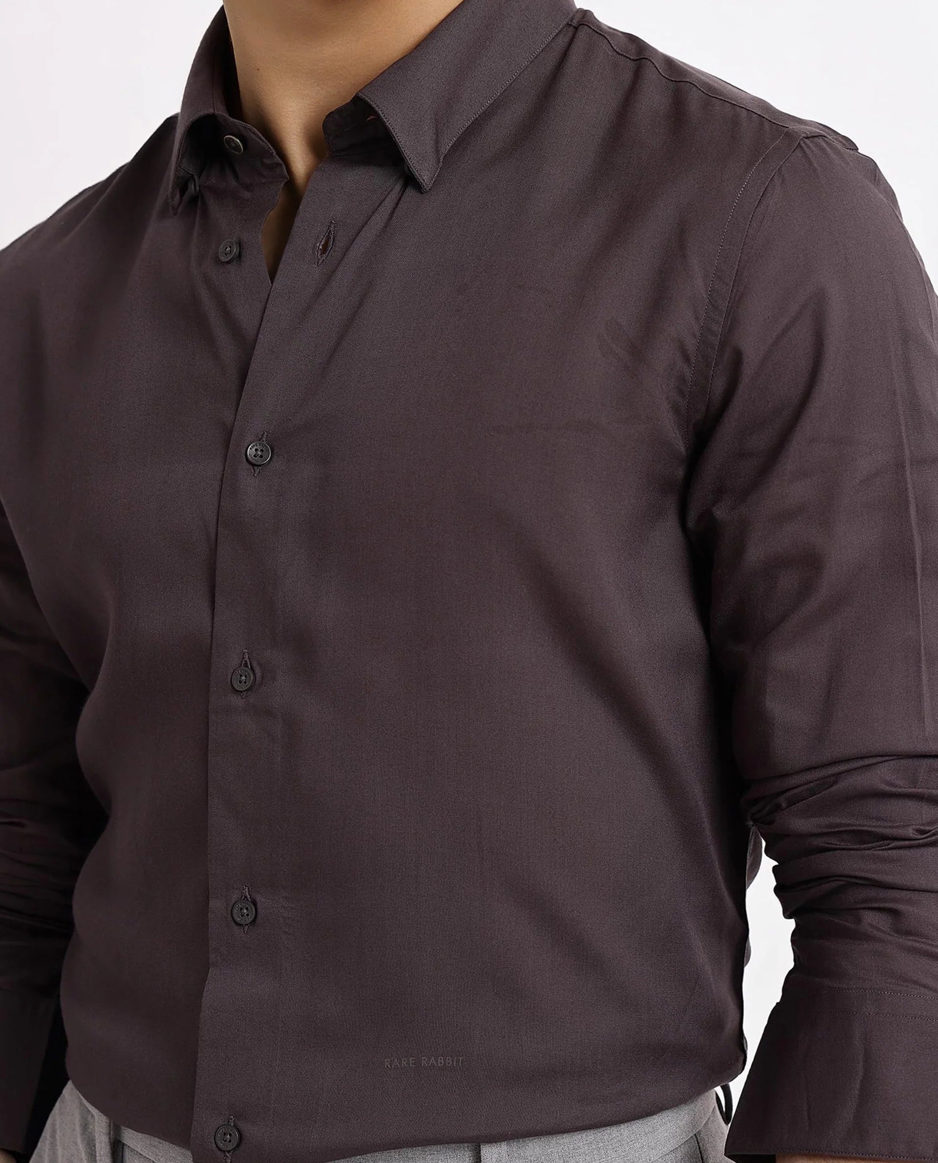 Rare Rabbit Men Dub Grey Cotton Fabric Full Sleeve Regular Collar Regular Fit Plain Shirt
