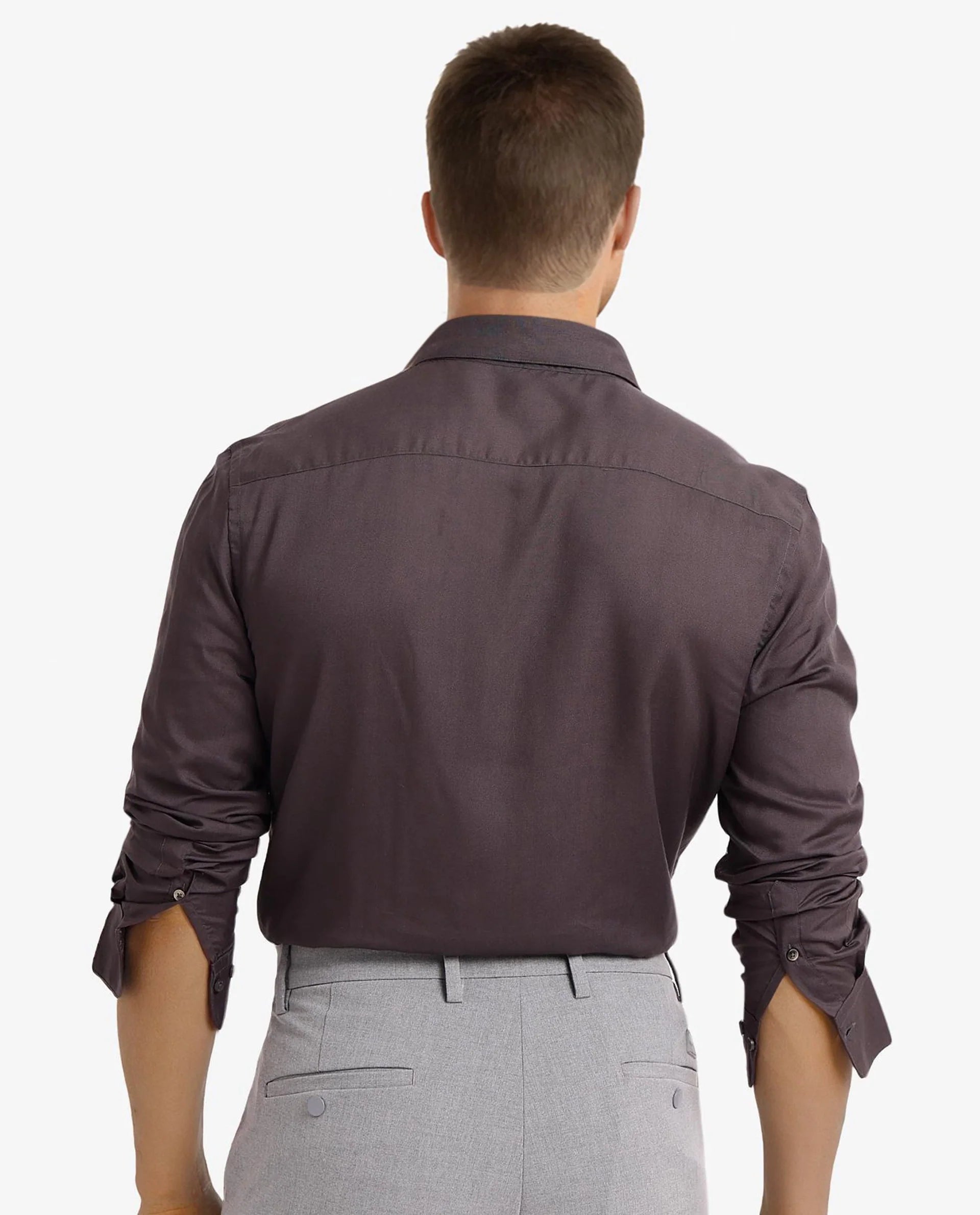 Rare Rabbit Men Dub Grey Cotton Fabric Full Sleeve Regular Collar Regular Fit Plain Shirt