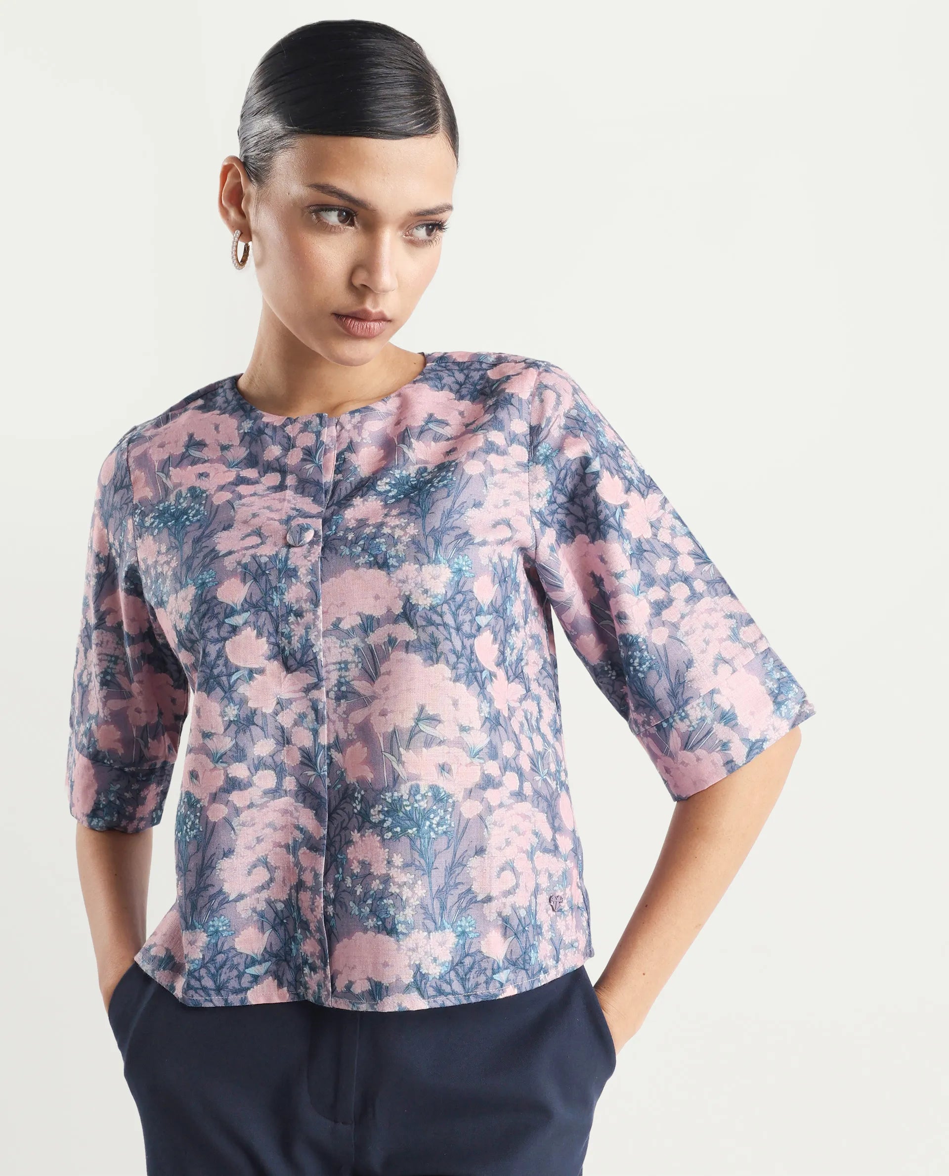 Rareism Women's Duncano Multi Polyester Crew Neck Floral Print Regular Fit Top