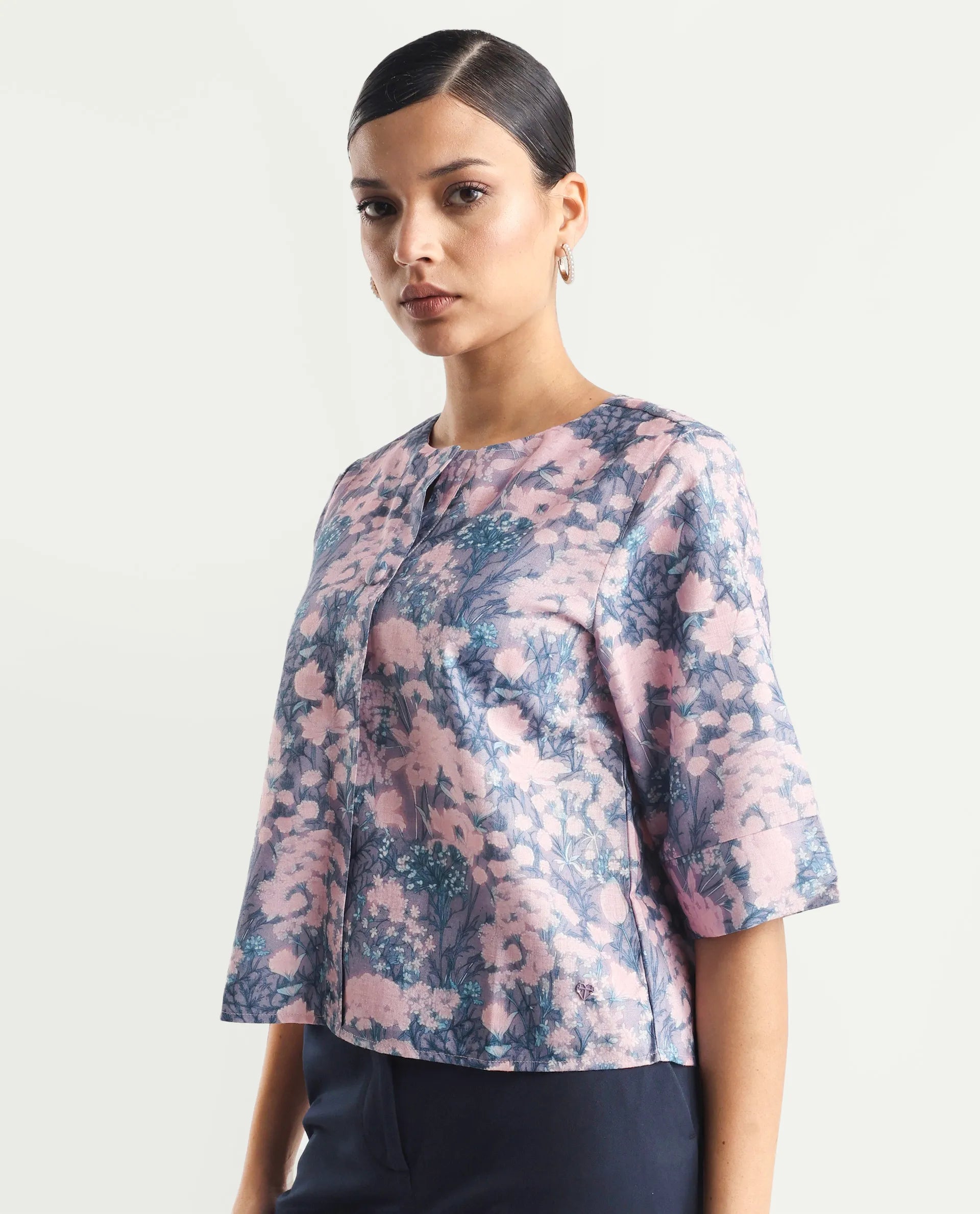 Rareism Women's Duncano Multi Polyester Crew Neck Floral Print Regular Fit Top