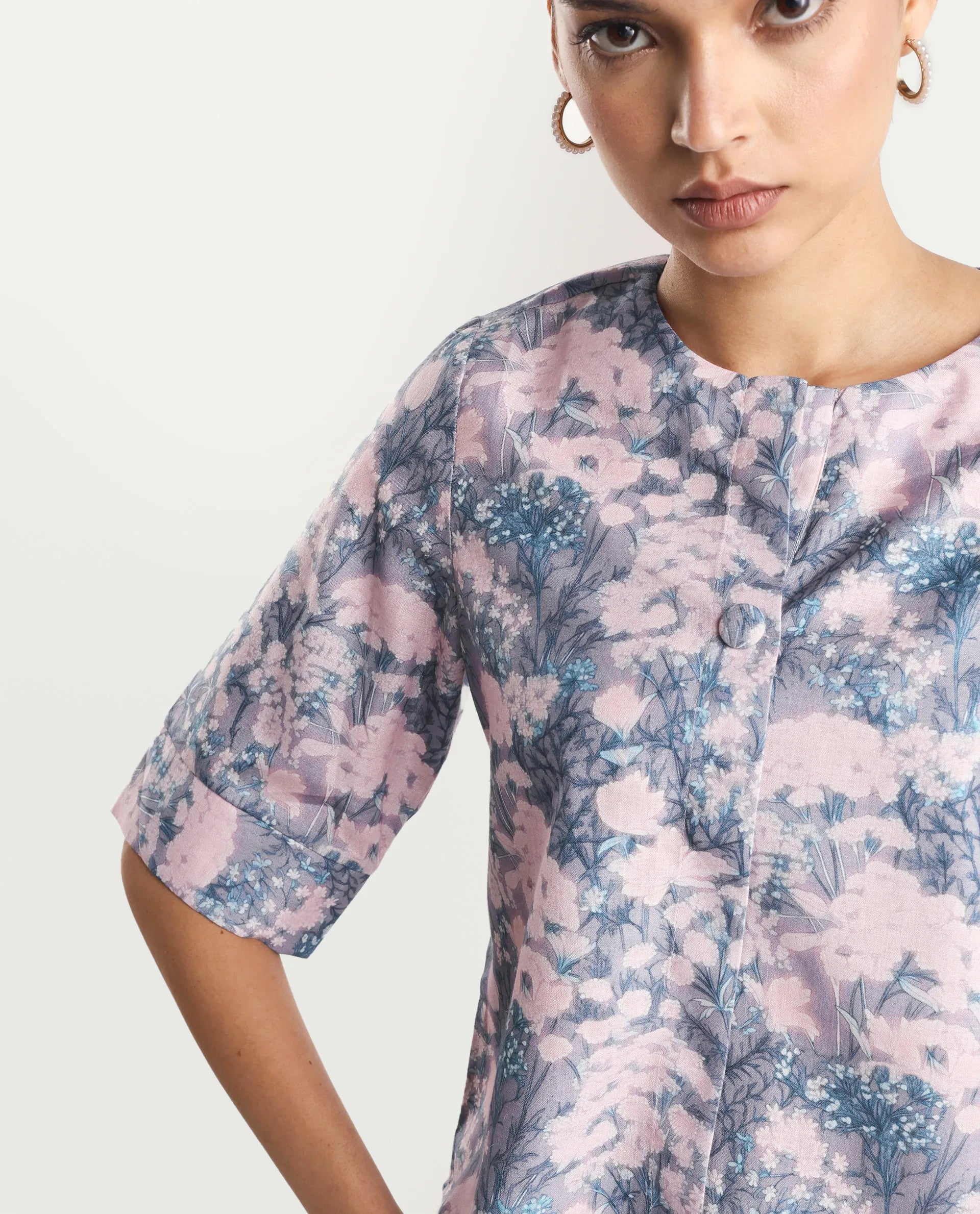 Rareism Women's Duncano Multi Polyester Crew Neck Floral Print Regular Fit Top