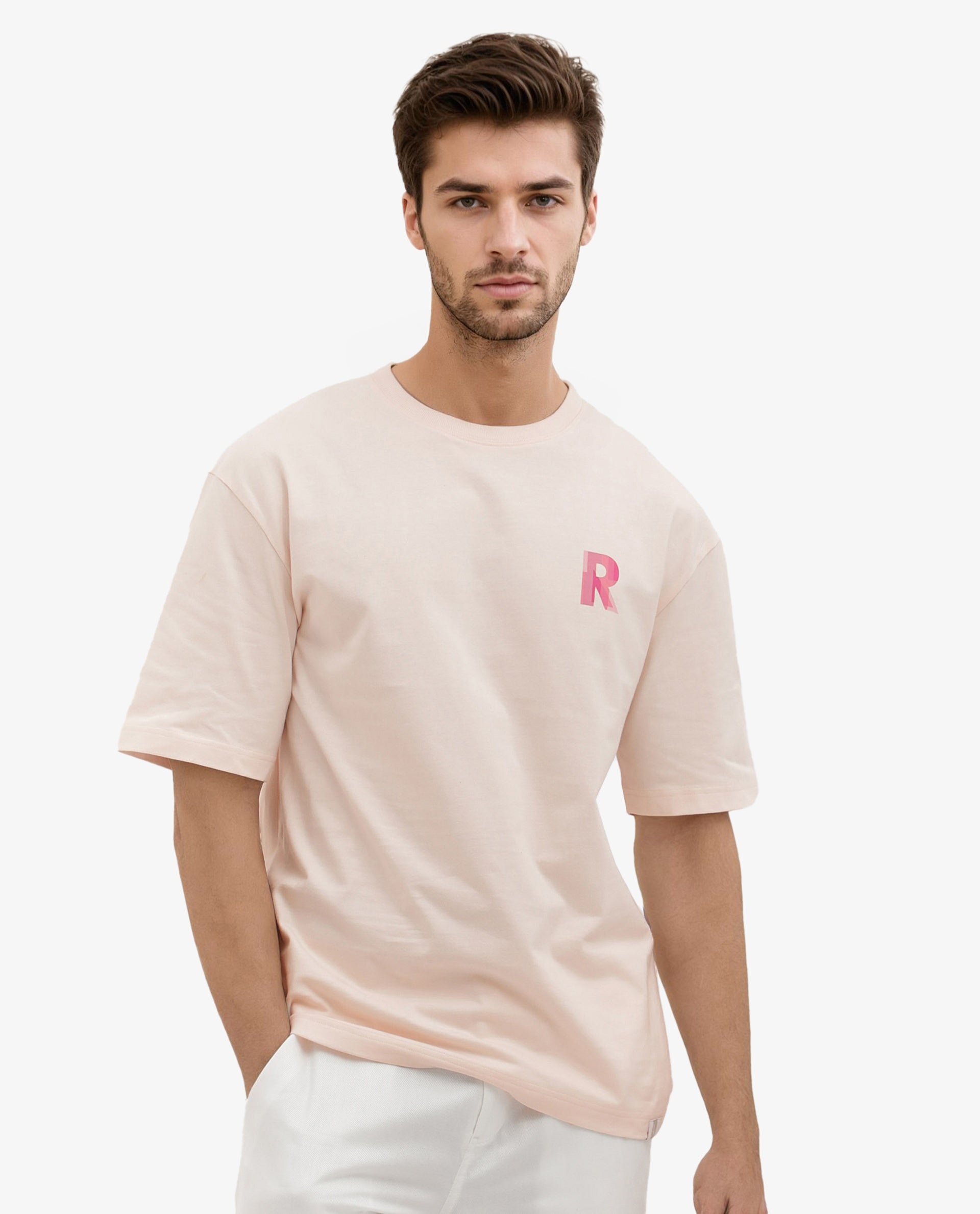 Rare Rabbit Articale Men's Dutton Pink Cotton Polyester Fabric Crew Neck Oversized Fit Graphic Print T-Shirt