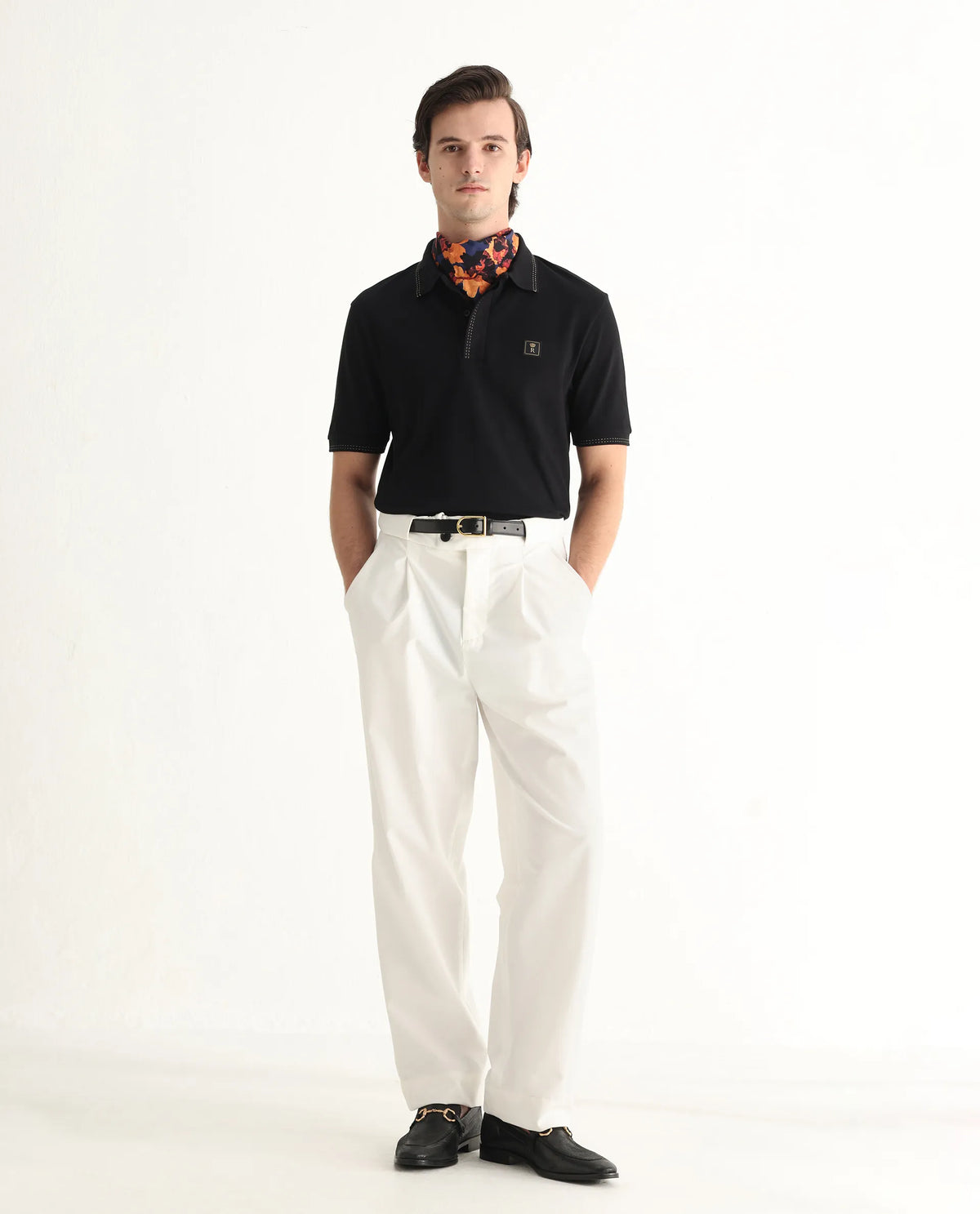 Rare Rabbit Men's Dylan Black Cotton Blend Plain Regular Fit Half Sleeve Polo