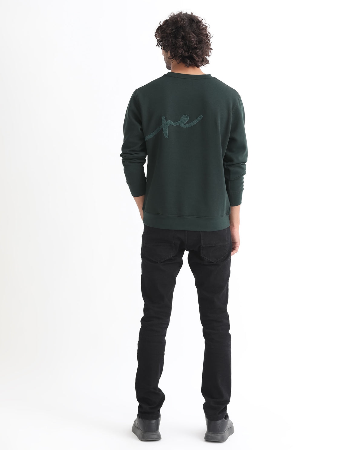 Rare Rabbit Men's East Dark Green Cotton Polyester Fabric Full Sleeves Towel Embroidery Branding Sweatshirt