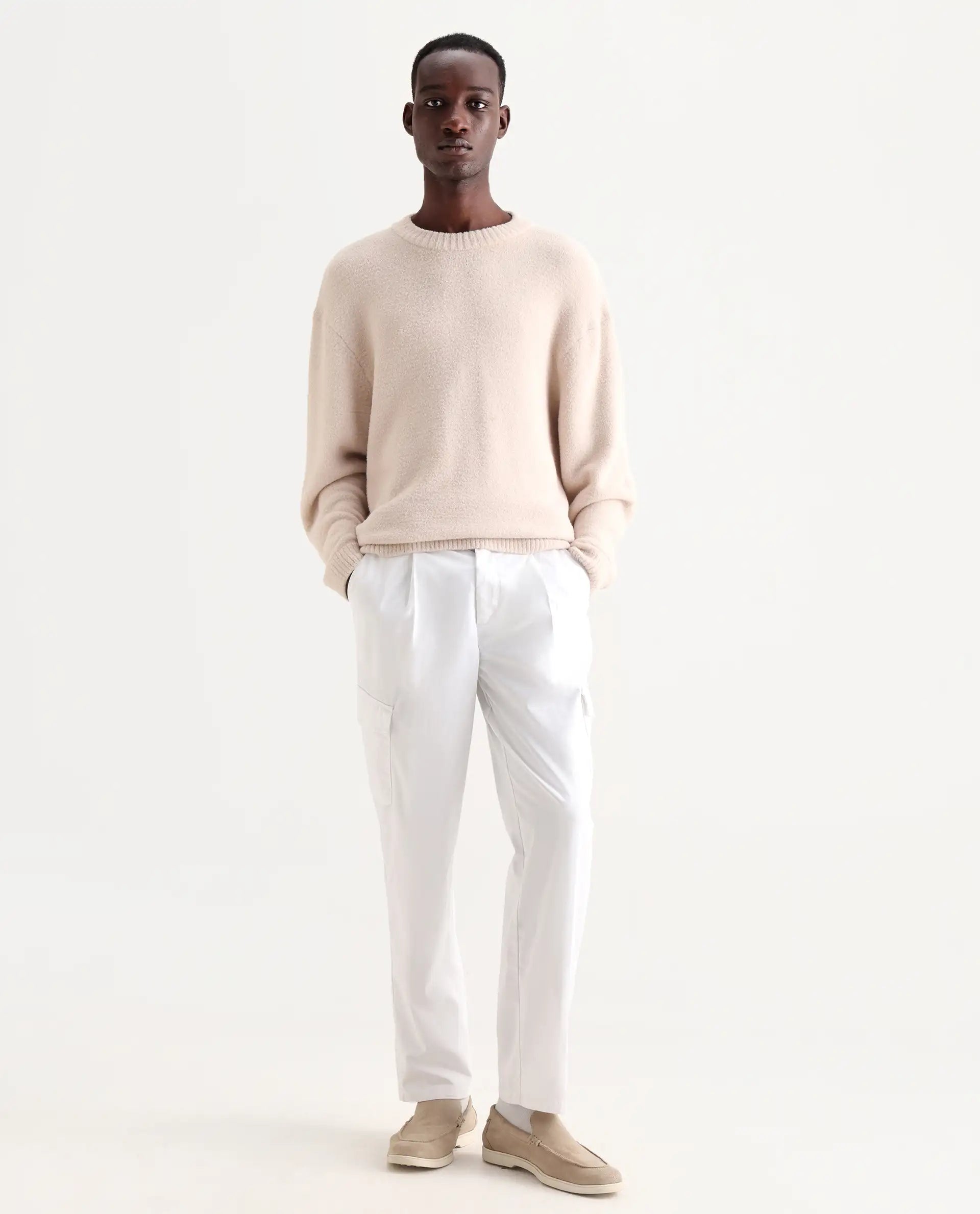 Rare Rabbit Men's Eber White Cotton Plain Regular Fit Trouser