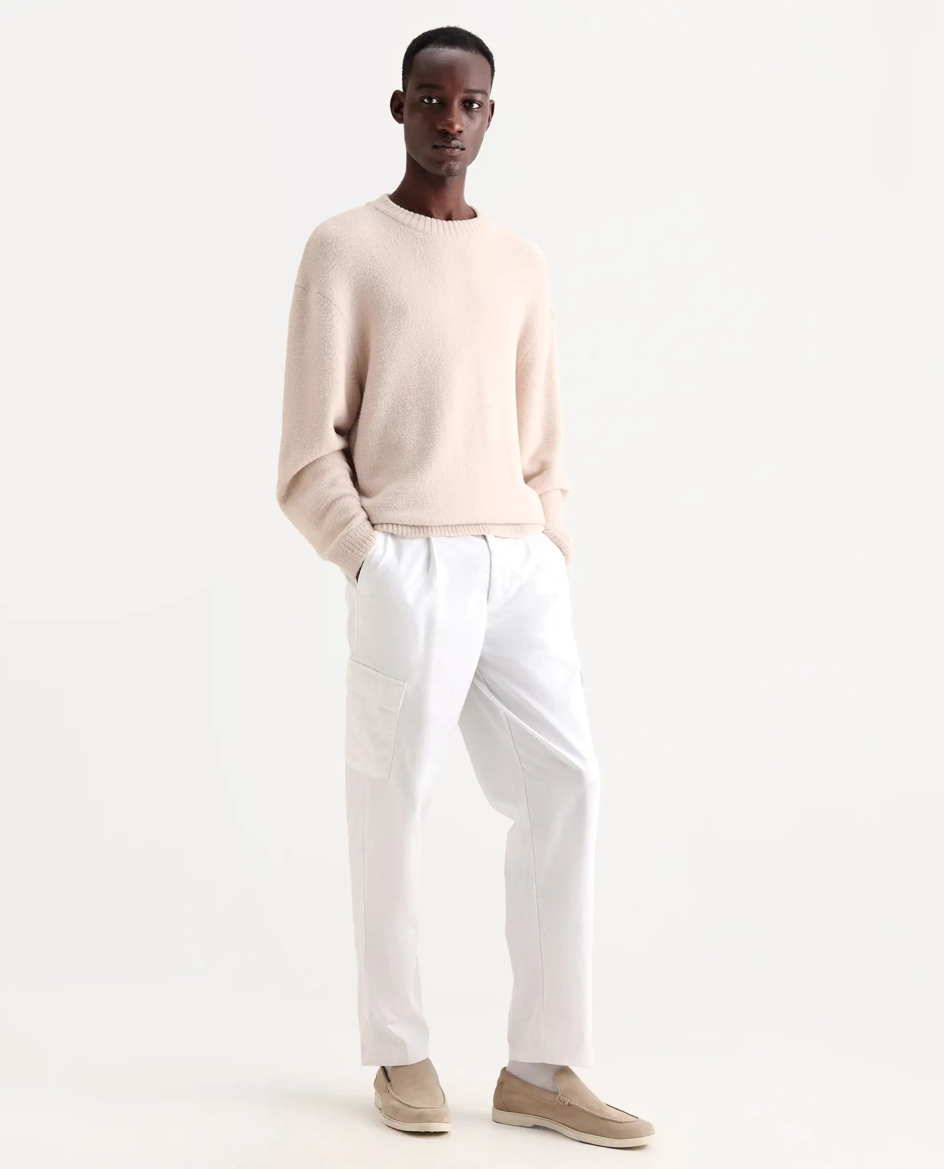 Rare Rabbit Men's Eber White Cotton Plain Regular Fit Trouser