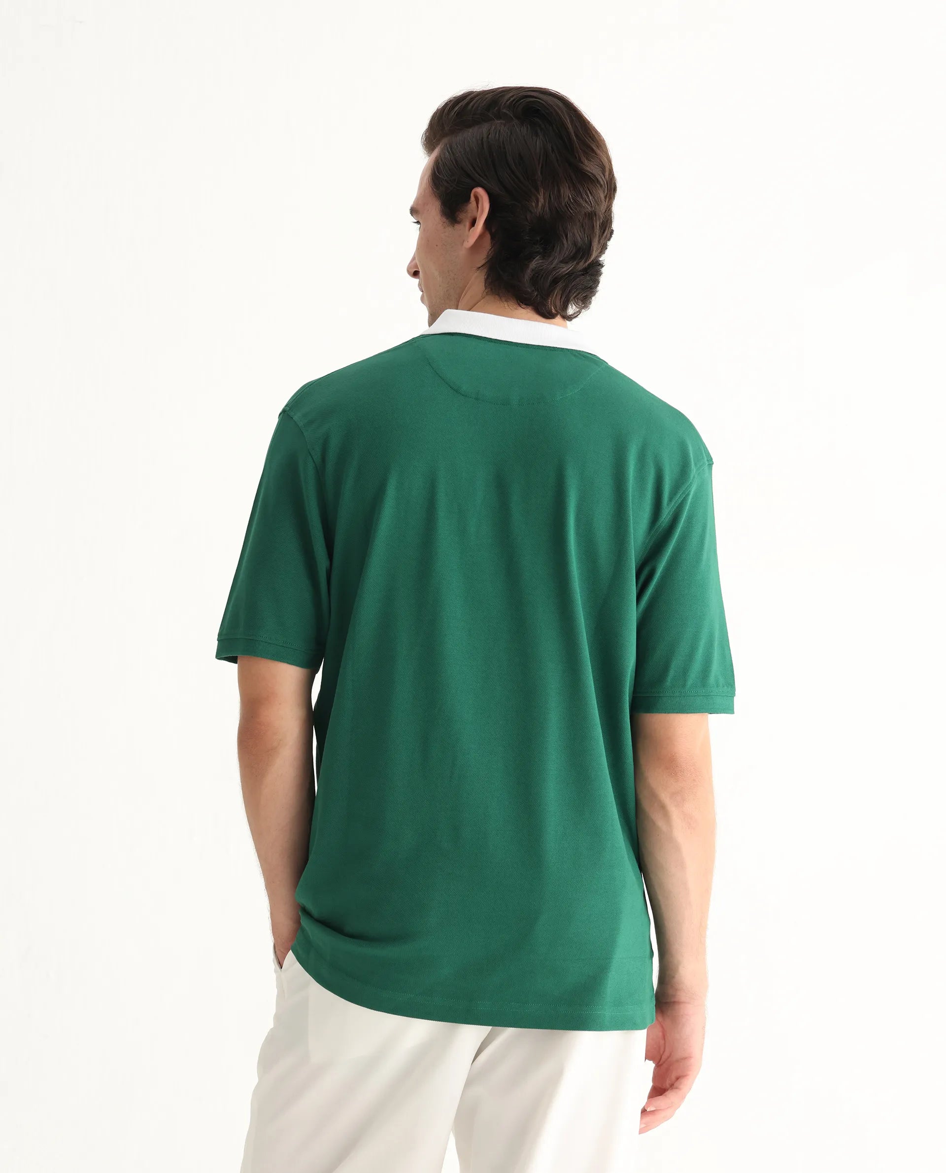 Rare Rabbit Men's Eldon Green Cotton Plain Regular Fit Half Sleeve Polo