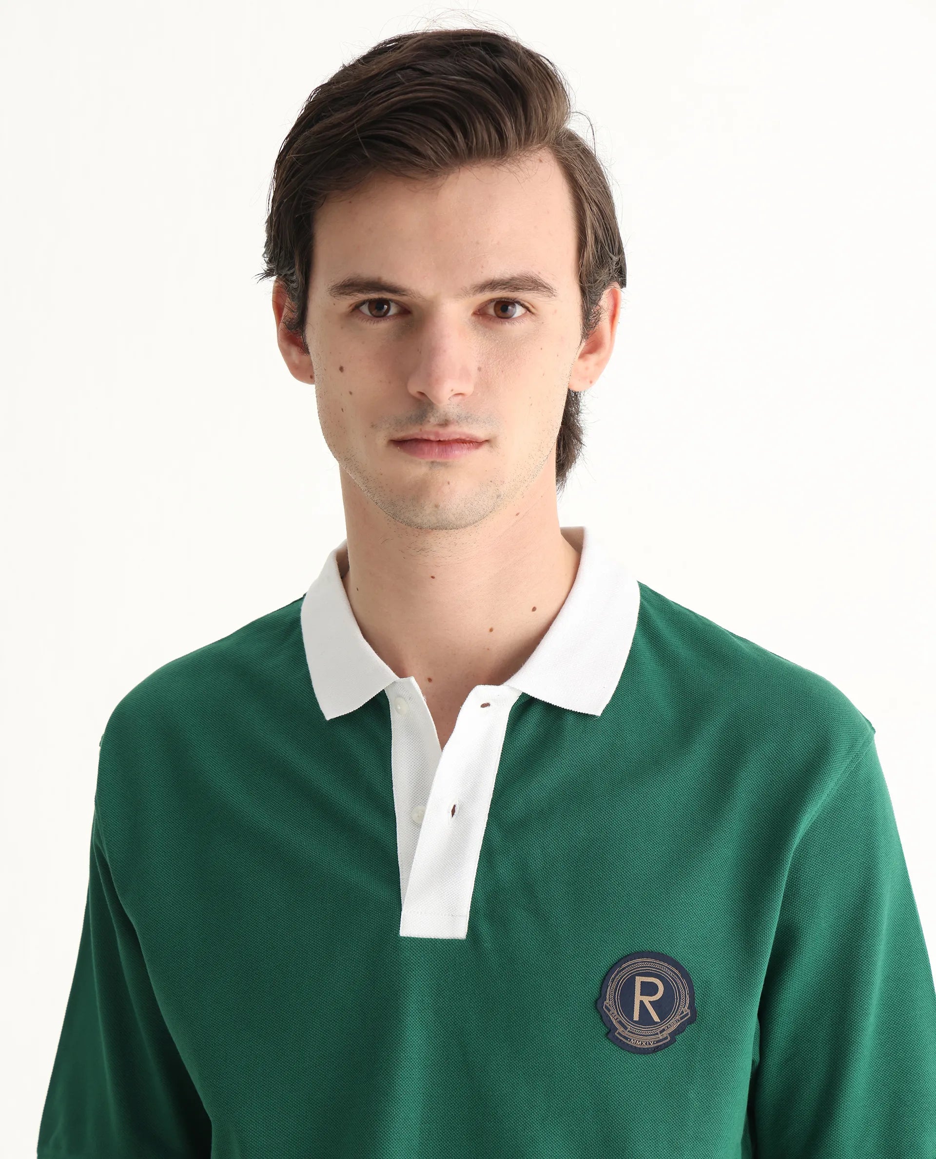 Rare Rabbit Men's Eldon Green Cotton Plain Regular Fit Half Sleeve Polo