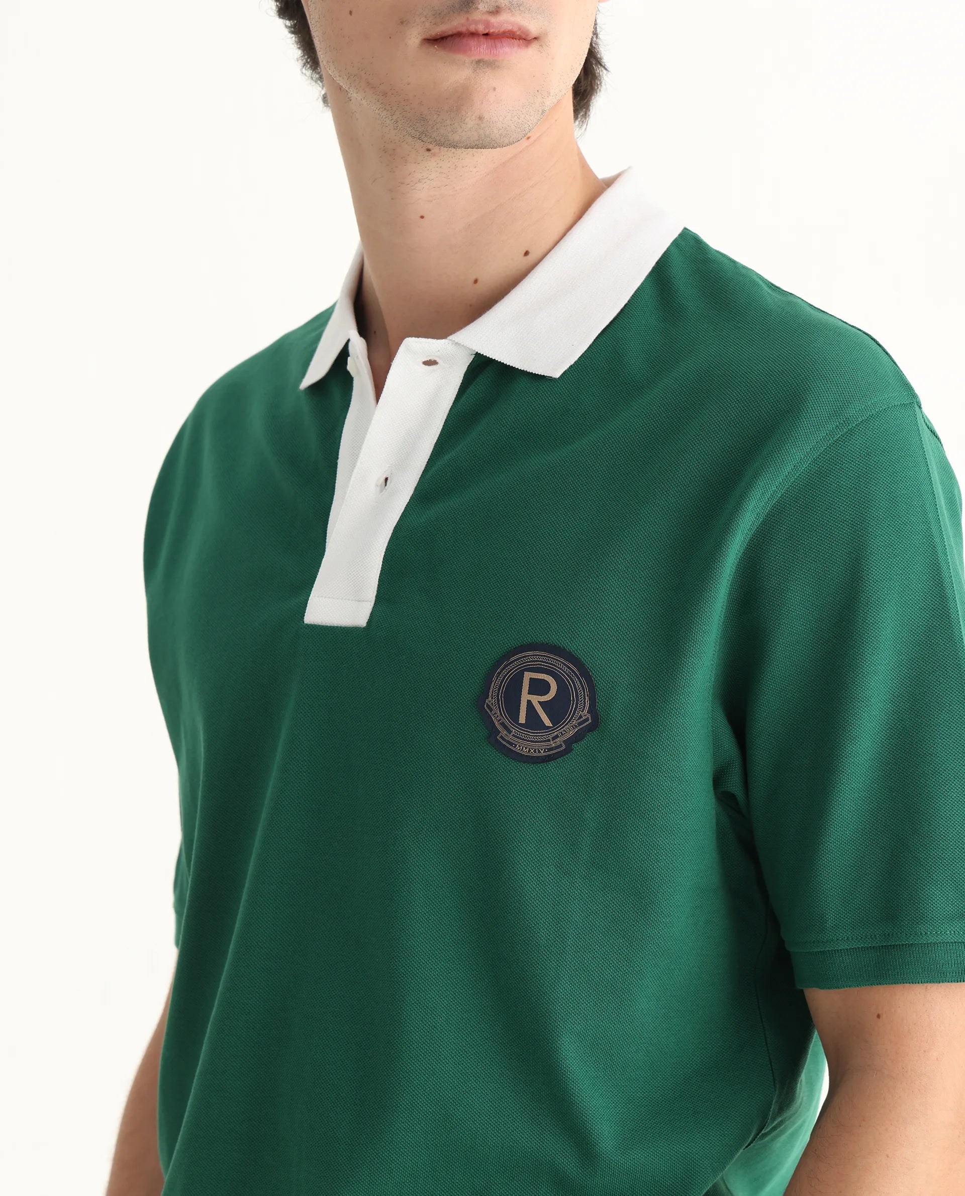 Rare Rabbit Men's Eldon Green Cotton Plain Regular Fit Half Sleeve Polo
