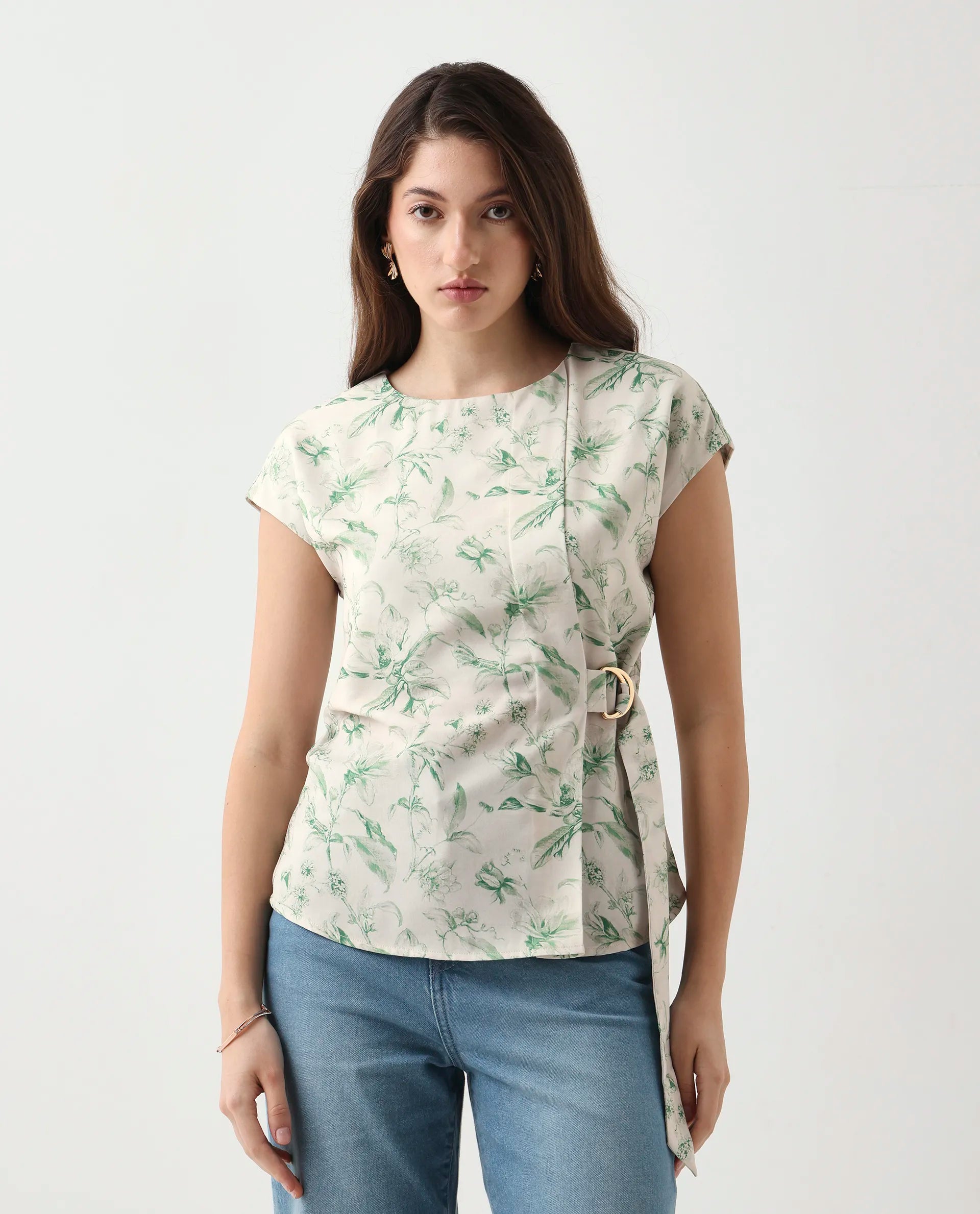 Rareism Women's Eligh Light Green Polyester Extended Sleeves Round Neck Regular Fit Top