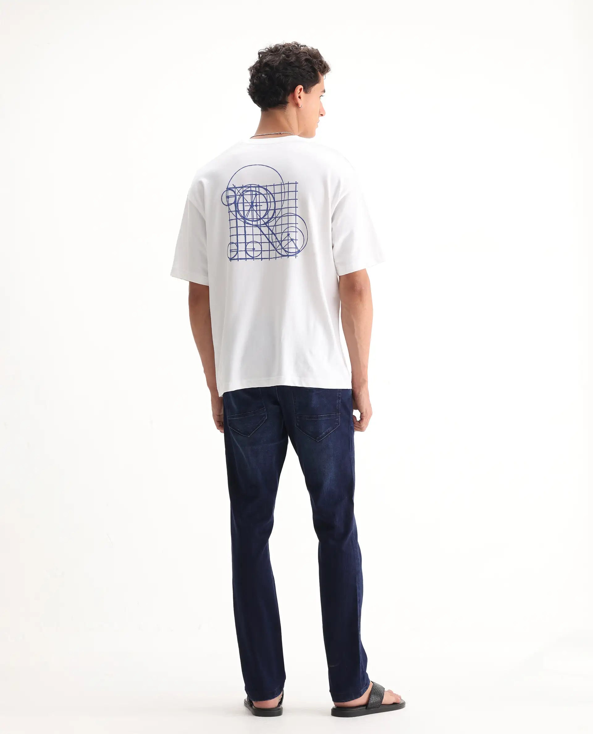 Rare Rabbit Men's Emil Dark Blue Cotton Blend Plain Hawk Slim Fit Jeans