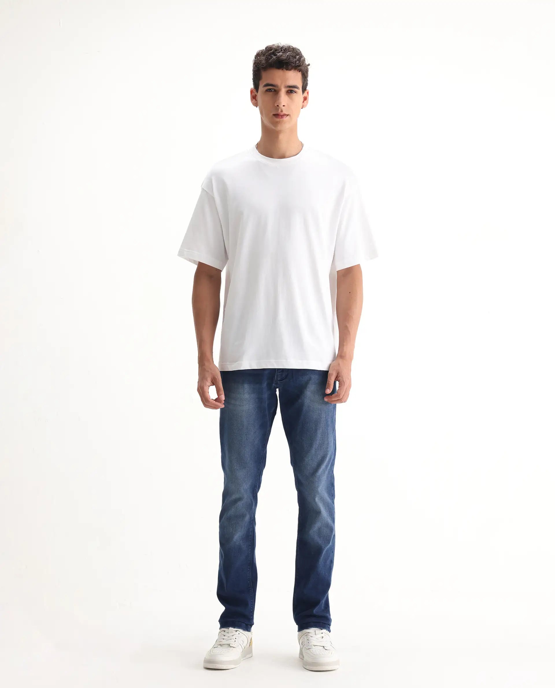 Rare Rabbit Men's Emilem Light Blue Cotton Blend Plain Hawk Slim Fit Jeans