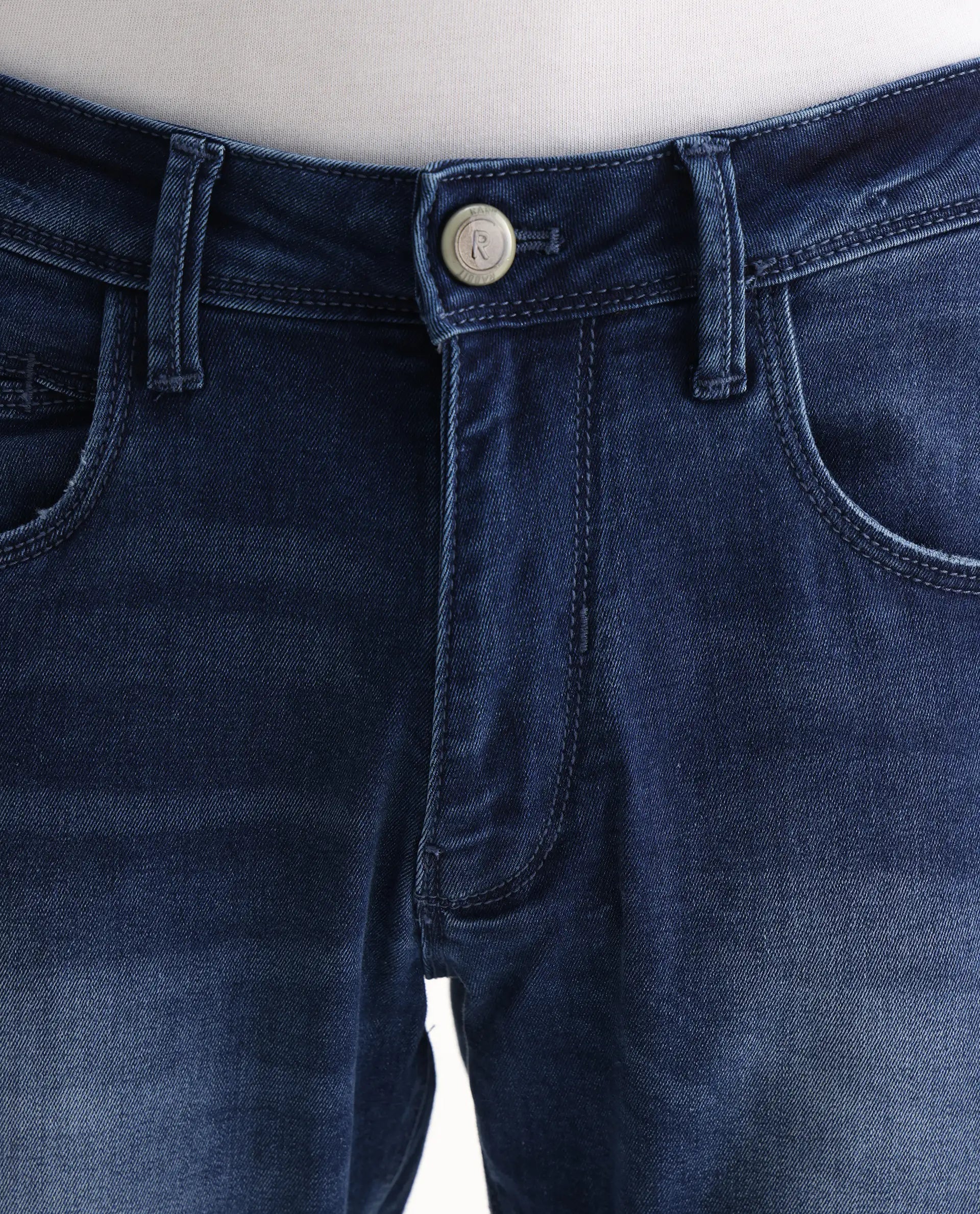 Rare Rabbit Men's Emilem Light Blue Cotton Blend Plain Hawk Slim Fit Jeans