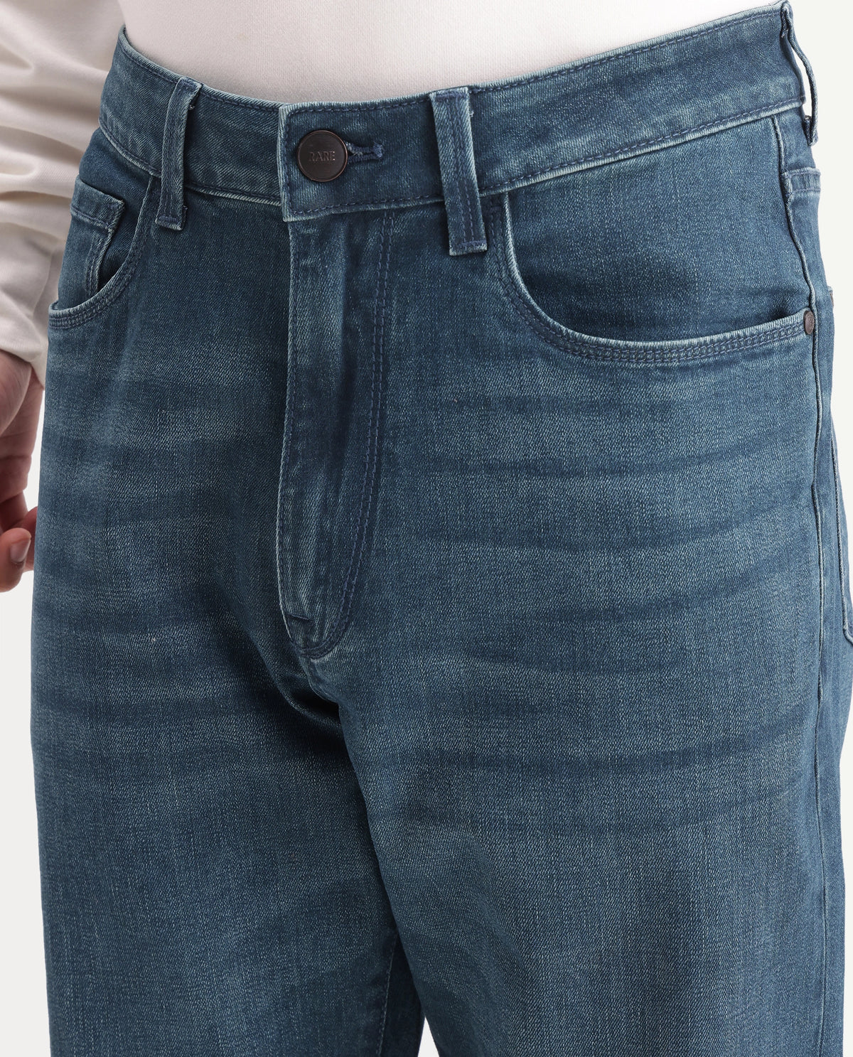 Rare Rabbit Men's Ench Fluorescent Blue Cotton Blend Morris Regular Plain Jeans