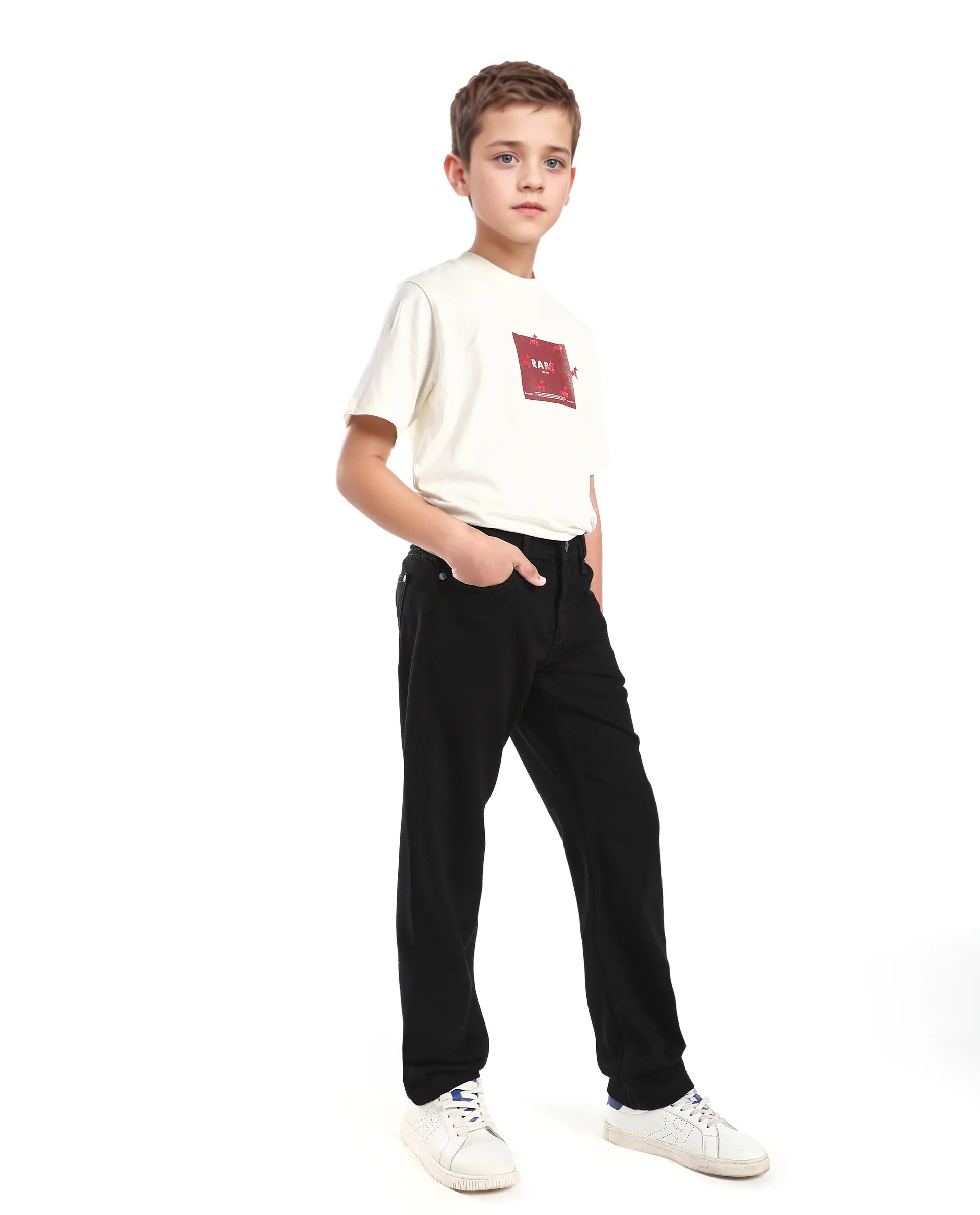 Rare Ones Kids Enim-K Black Cotton Button Closure Plain Regular Fit Jeans
